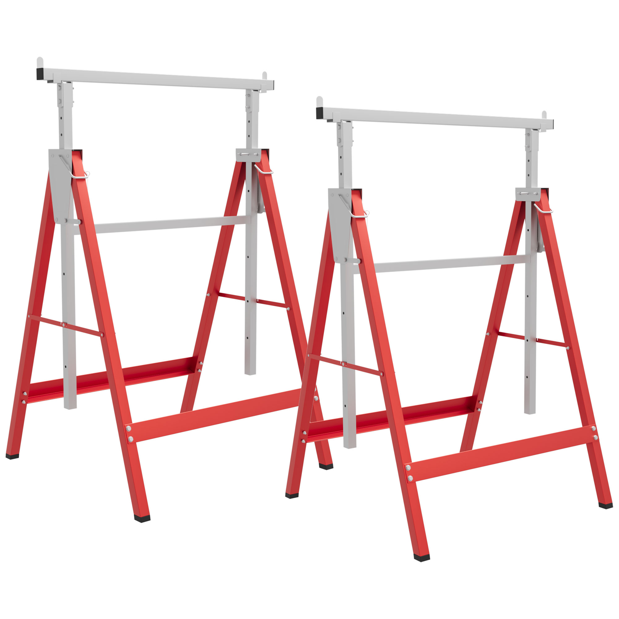 Tréteaux de travail télescopiques pliables en acier Q195, 80-130 cm, rouge/argent, lot de 2