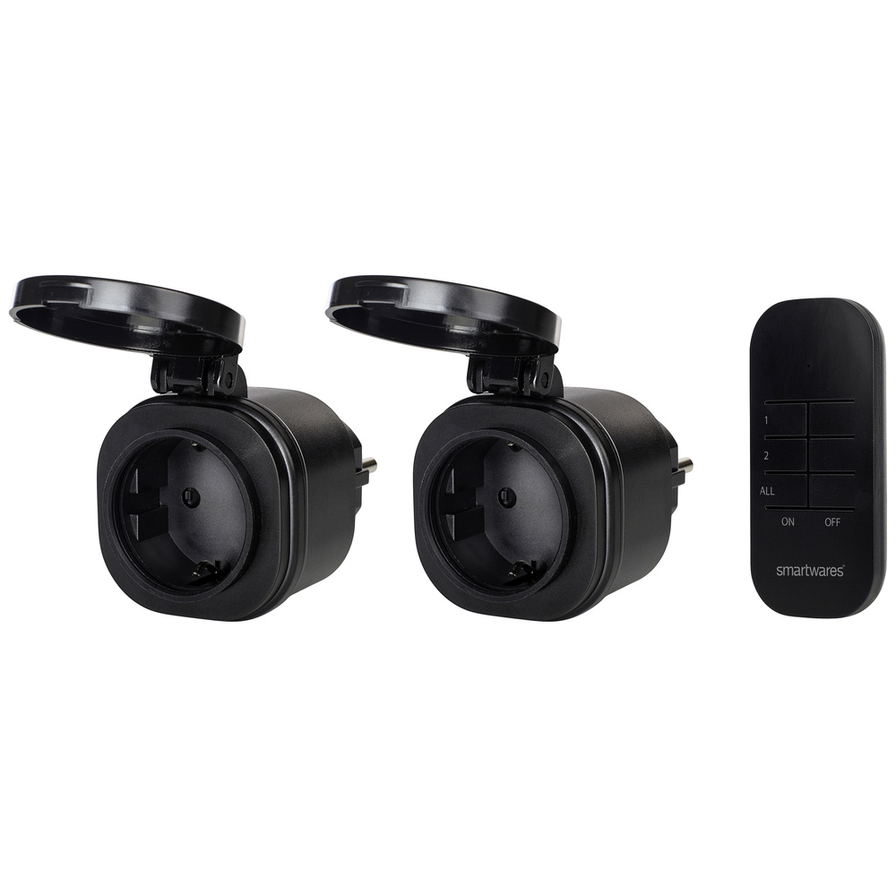 Smartwares Schwarz Funksteckdosen 2Er Set Außen Mit Fernbedienung - Ip44 Funkschalter