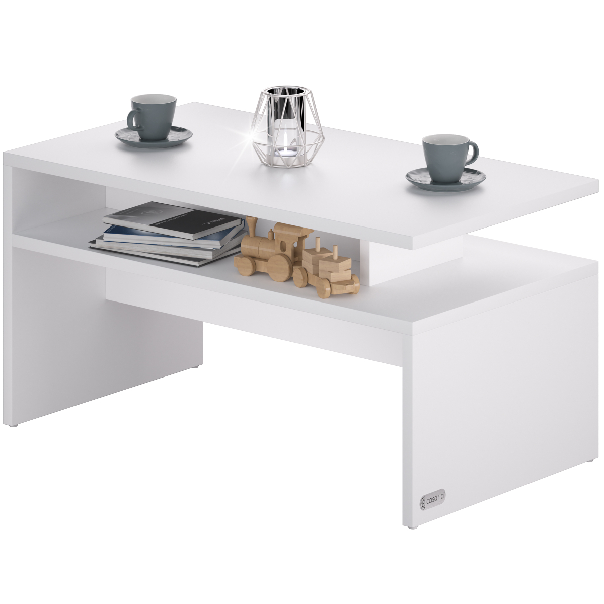 Couchtisch Mit Ablage Stauraum 95x55x50cm Kratzfest Holz Modern Groß Wohnzimmer Sofa Couch Tisch Beistelltisch Weiß - Casaria