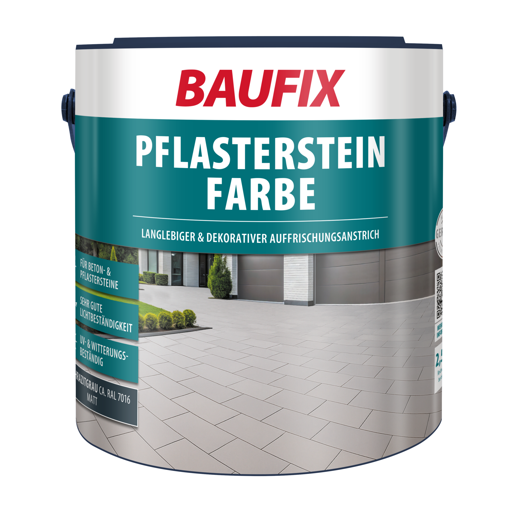 Baufix Pflasterstein Farbe Anthrazitgrau Matt, 2.5 Liter, Beton- Und Bodenfarbe