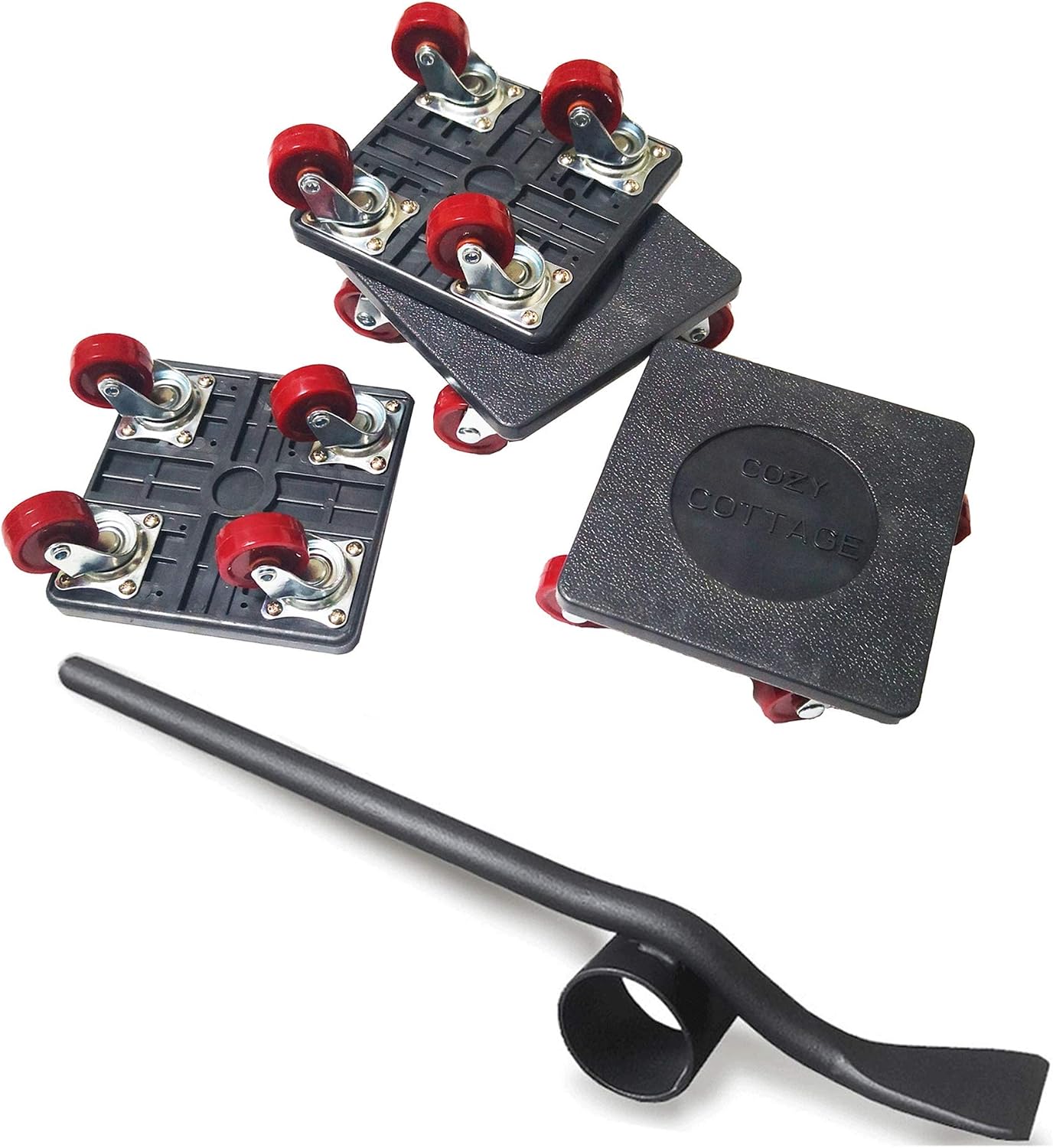 Lève-meubles à levier avec patins roulants pivotant à 360°, charge 250 kg, lot de 5