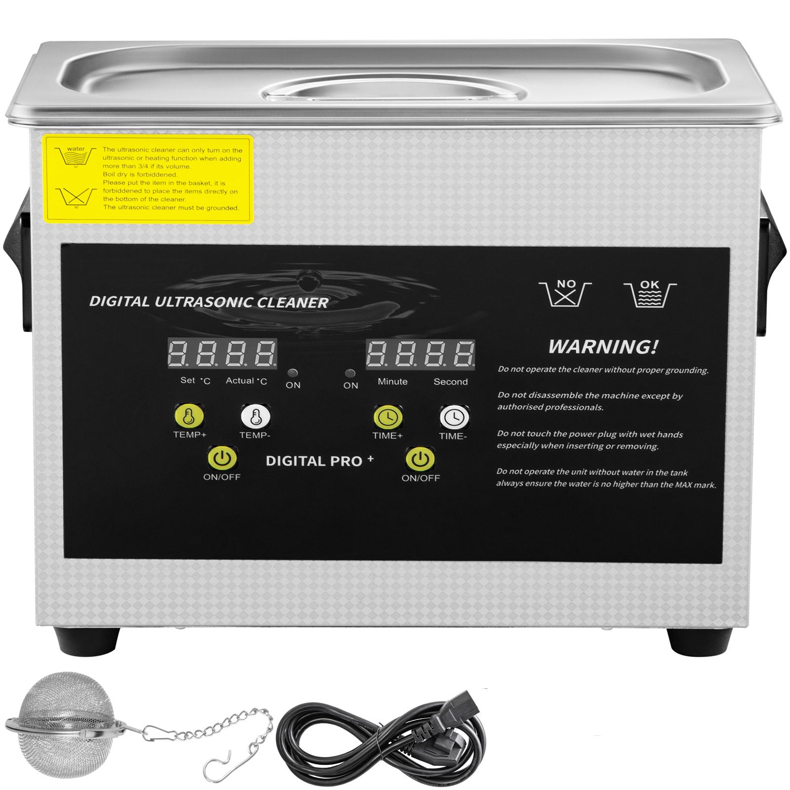 Nettoyeur à ultrasons 3L avec chauffage et minuterie digitale, cuve inox 304, paniers inclus