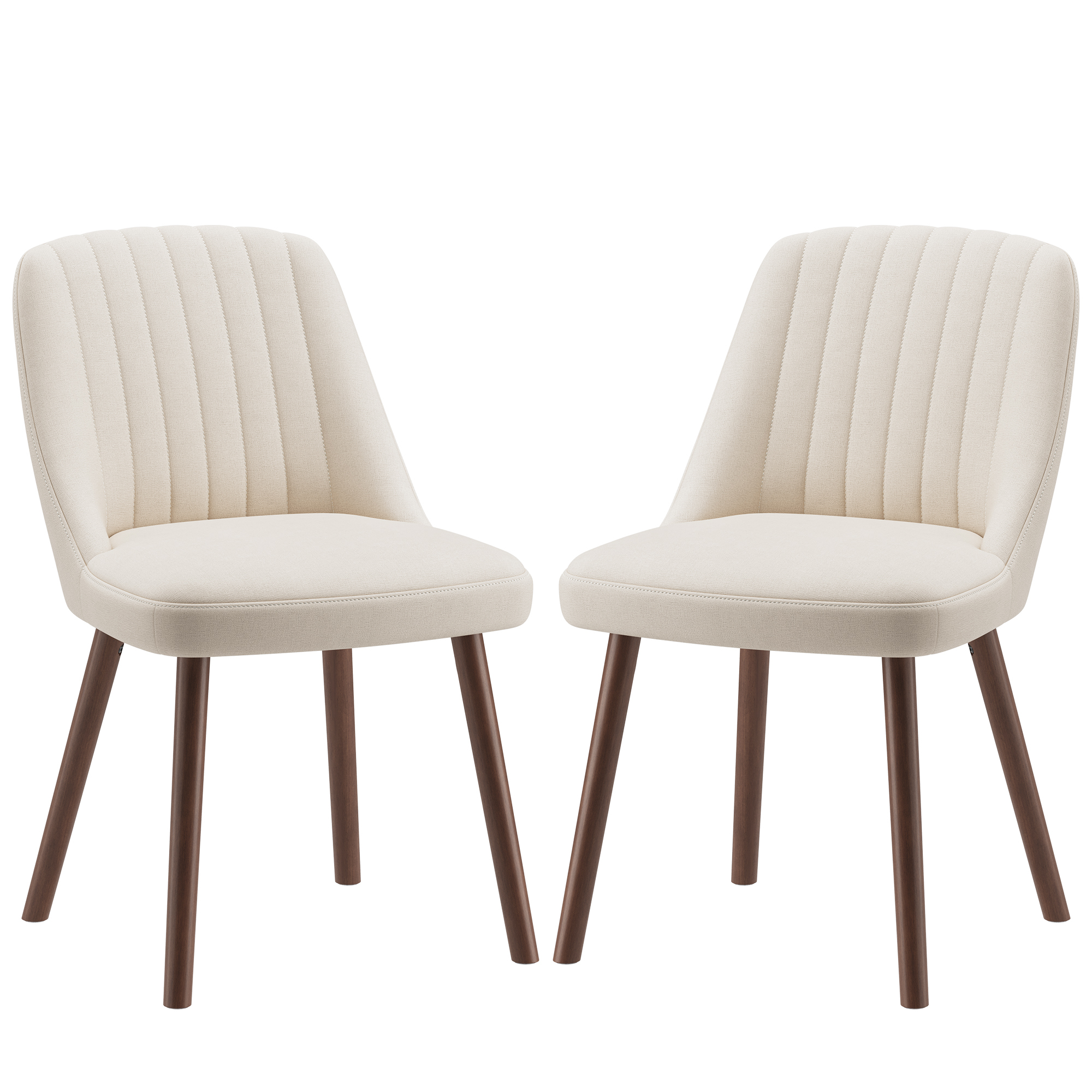 Lot De 2 Chaises De Salle À Manger, Chaises De Cuisine Modernes Avec Dossier Coquillage, Tissu Doux Et Pieds En Bois Massif, Style Scandinave Pour Salle À Manger, Salon, Restaurant,beige