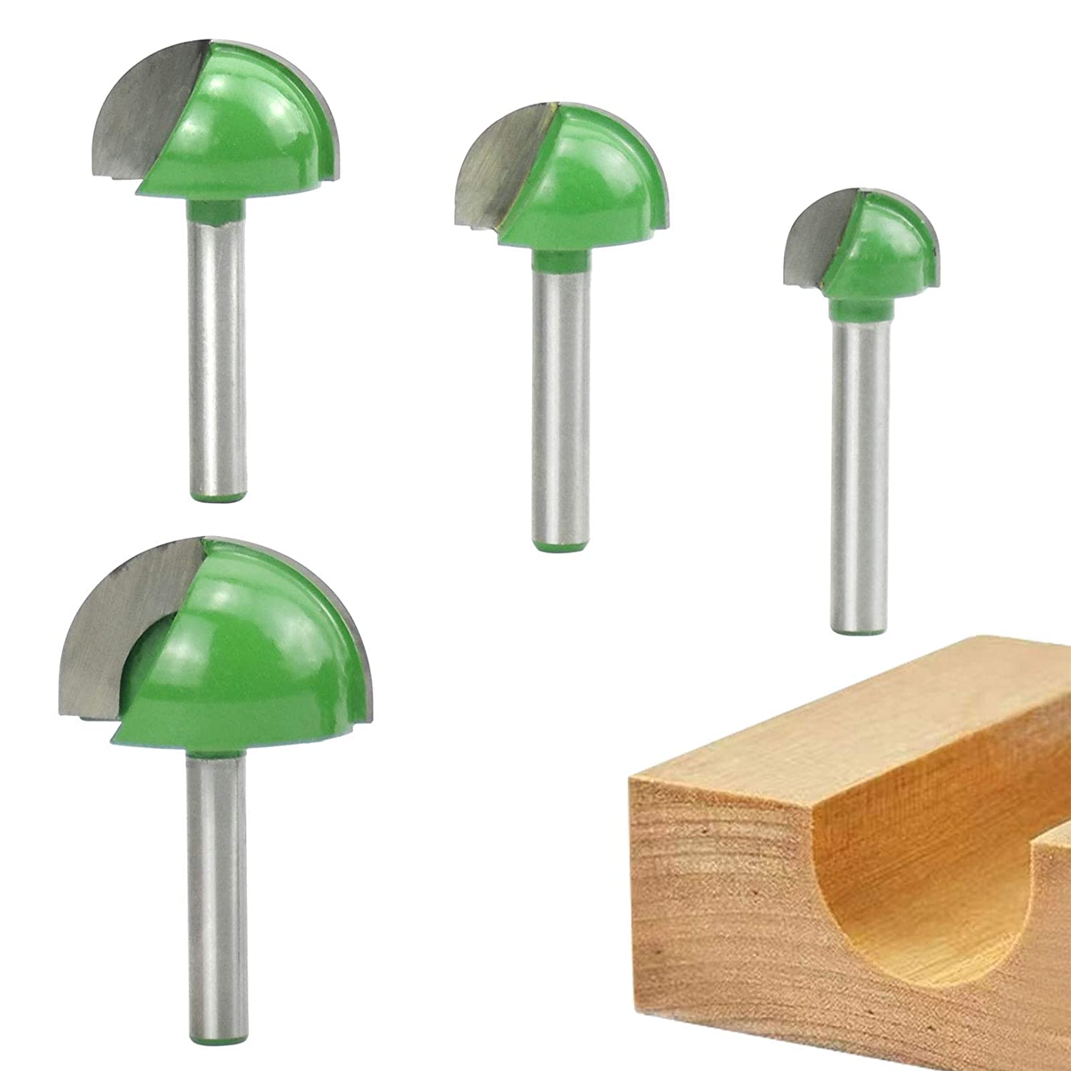 Minkurow 4 Pezzi 6 Mm Gambo Router Core Box Bit, Cnc Fresa Per Scanalature Tonde Utensili Per La Lavorazione Del Legno 16 Mm/22 Mm/25 Mm/32 Mm Fresa A Fondo Tondo Lavorazione Del Legno