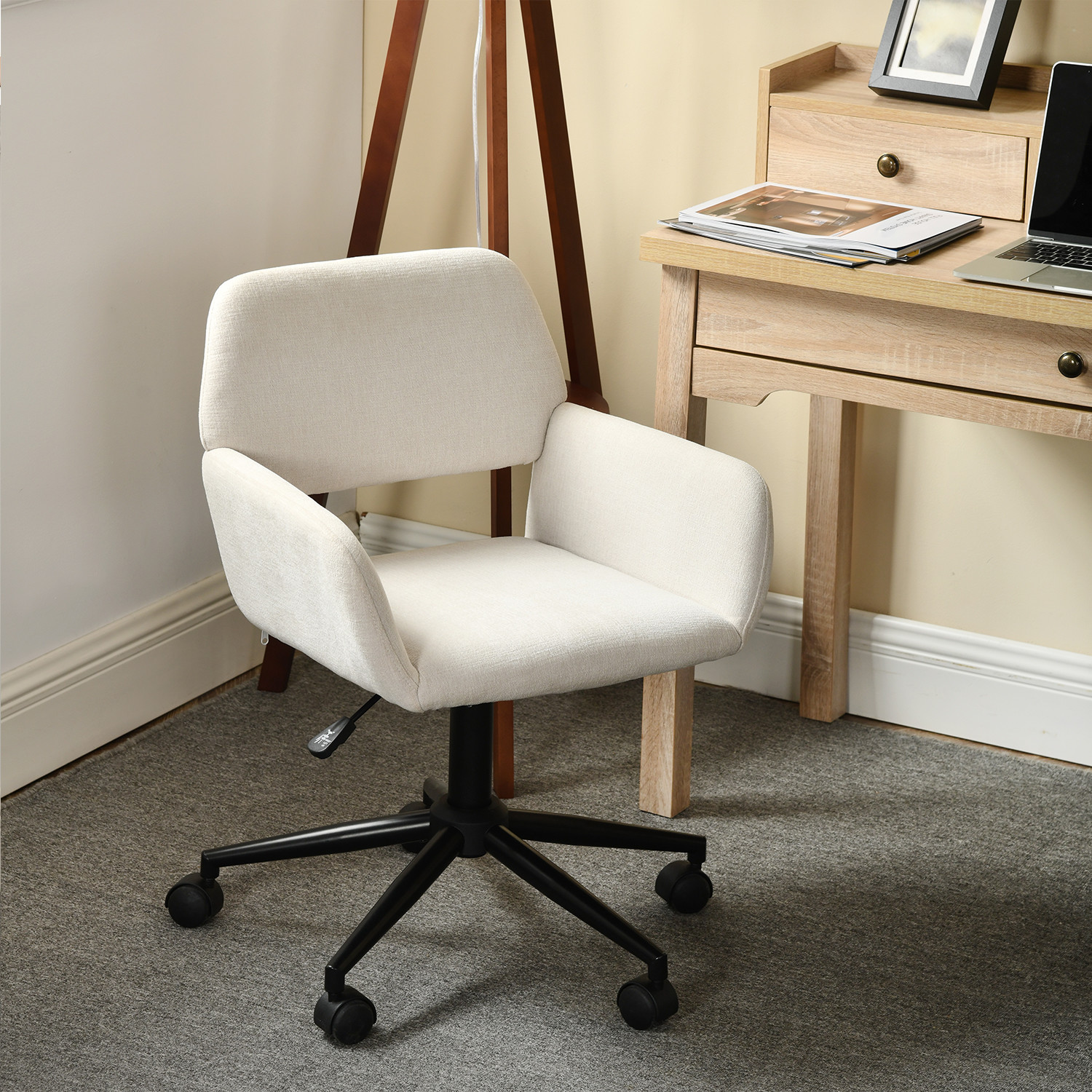 Urban Meuble Chaise De Bureau Scandinave Tissu Beige Pivotante Hauteur