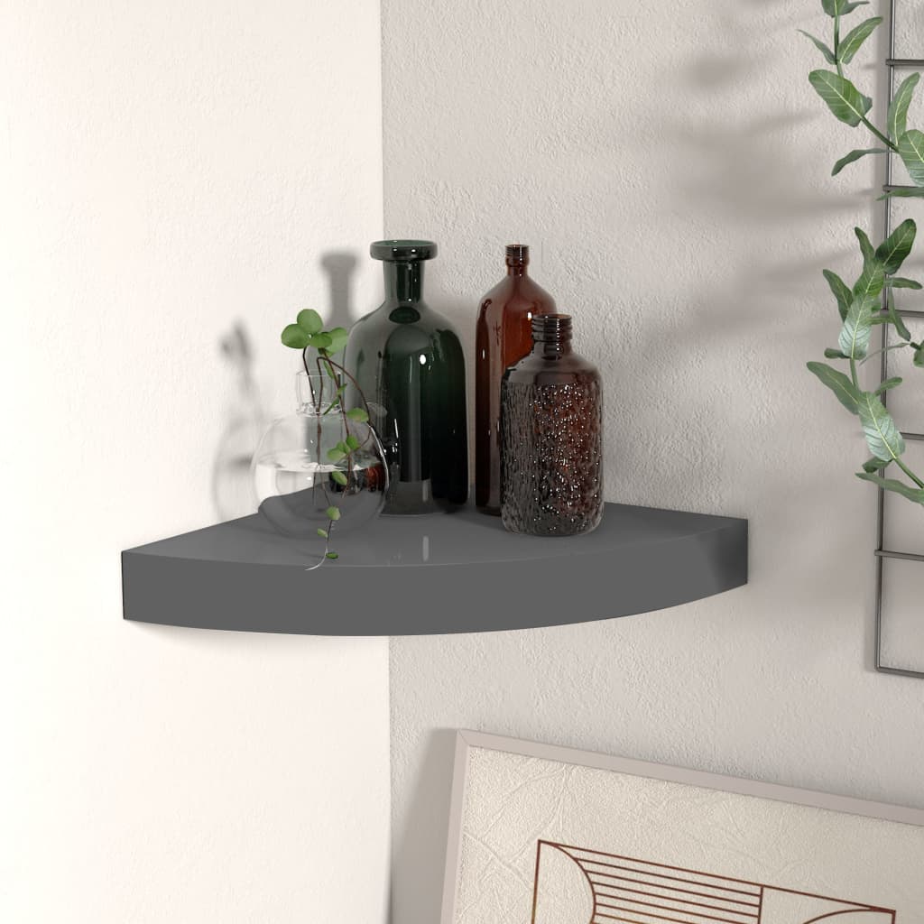 Vidaxl Grau Floating Corner Shelf High Gloss Grey 25X25x3,8 Cm Mdf