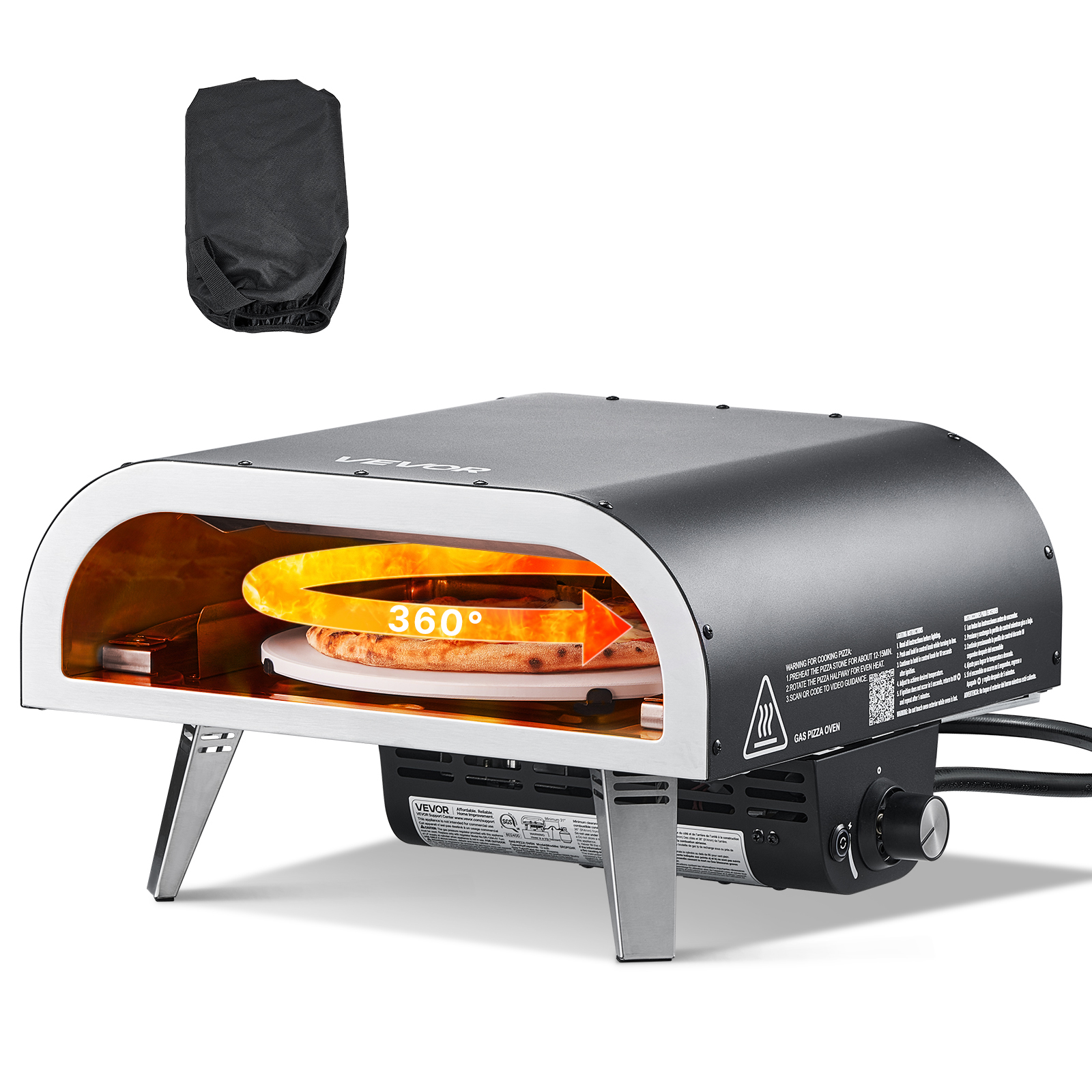 Vevor Forno Per Pizza Da Esterno, Macchina Per Pizza A Gas Propano Da 304,8 Mm, Con Rotazione Elettrica, Pietra Per Pizza Spessa, Borsa Trasporto, Forno A Propano Per Campeggio Allaperto, Nero