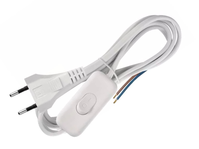 Oem Weiß Netzkabel 2 M 2X0,75 Mm Mit Schalter