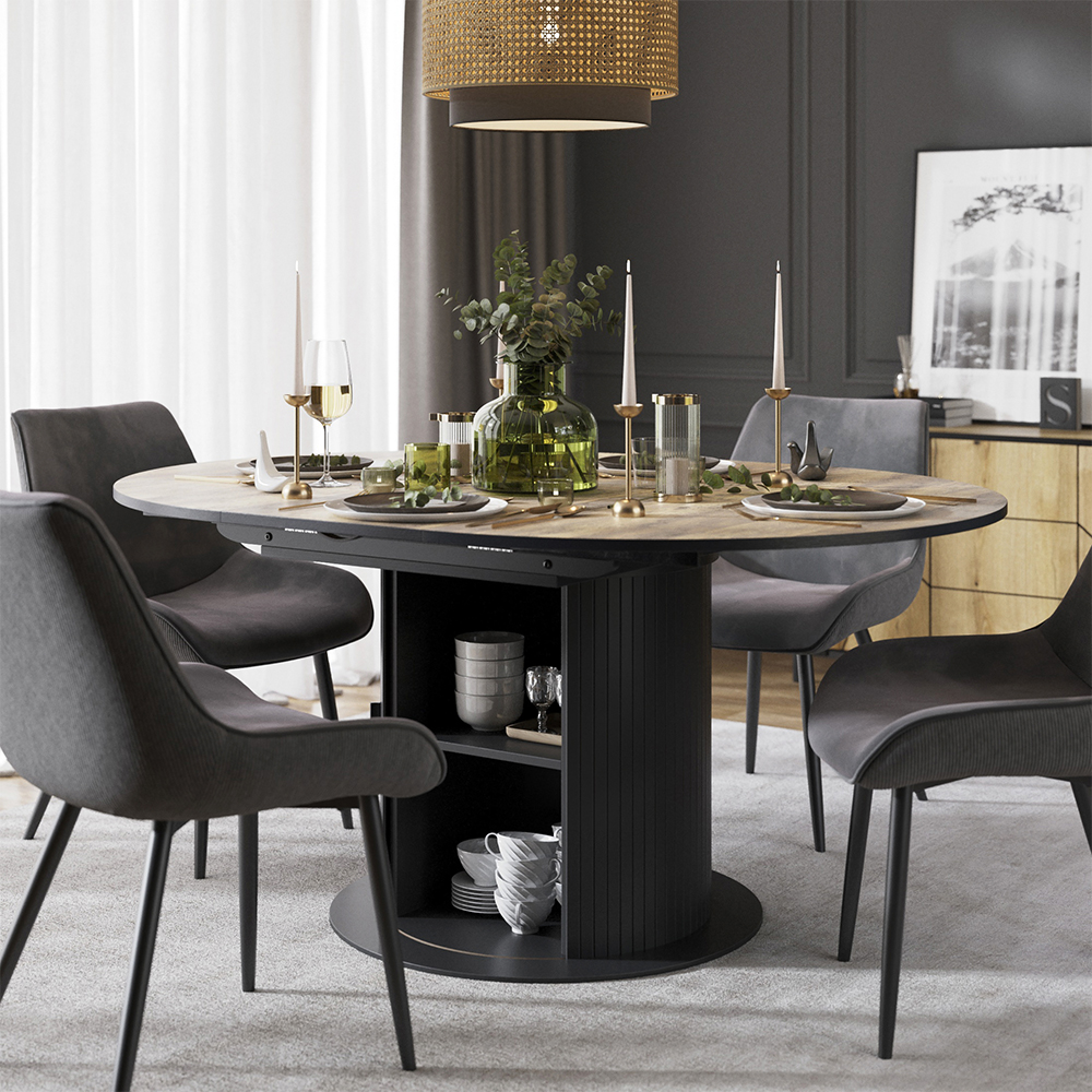 Esstisch Tavero, Eiche Rustikal/schwarz, 120-160 X 120 Cm Ausziehbarer, Vicco