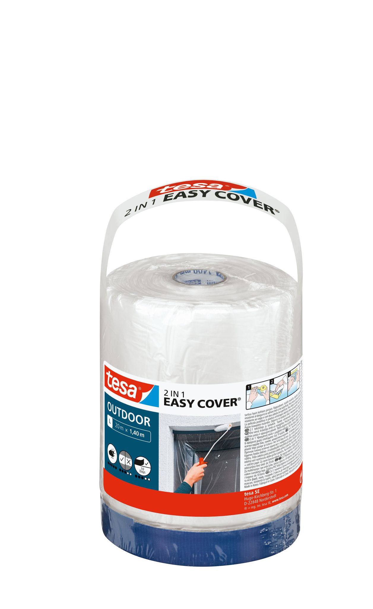 Easy Cover Outdoor L - 2in1 Malerfolie Mit Gewebeband - Zum Abkleben Und Abdecken Bei Malerarbeiten Im Außenbereich - Malerband Mit Integrierter Folie - 20 M X 1,4 Cm - Tesa