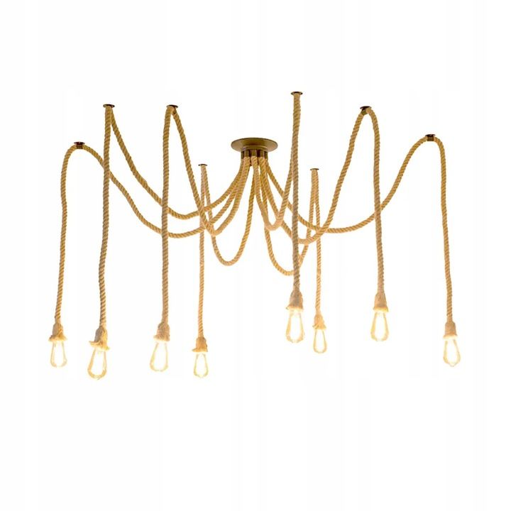 Toolight - Lampe Suspendue App681-8cp Brun Corde Spider E27 8-points De