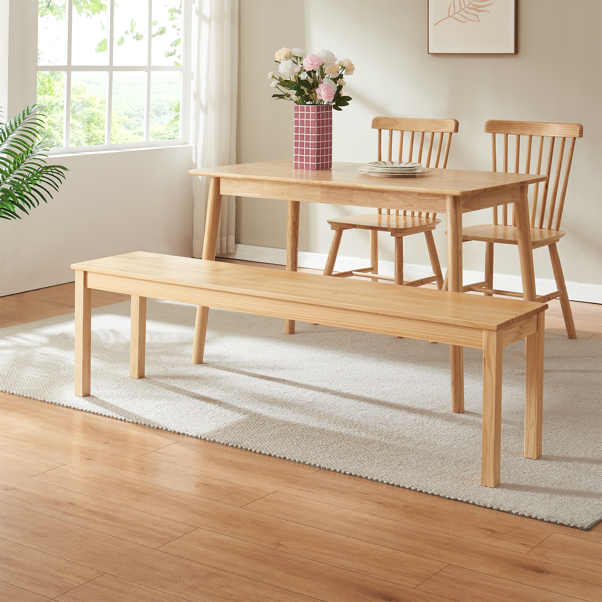 [en.casa] – Banc De Salle À Manger En Bois De Pin Naturel 140 X 35 X 45