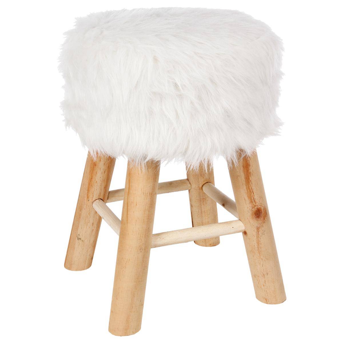 Tabouret Fourrure - Instants Nature - D 30 X H 42 Cm - Blanc - Livraison Gratuite