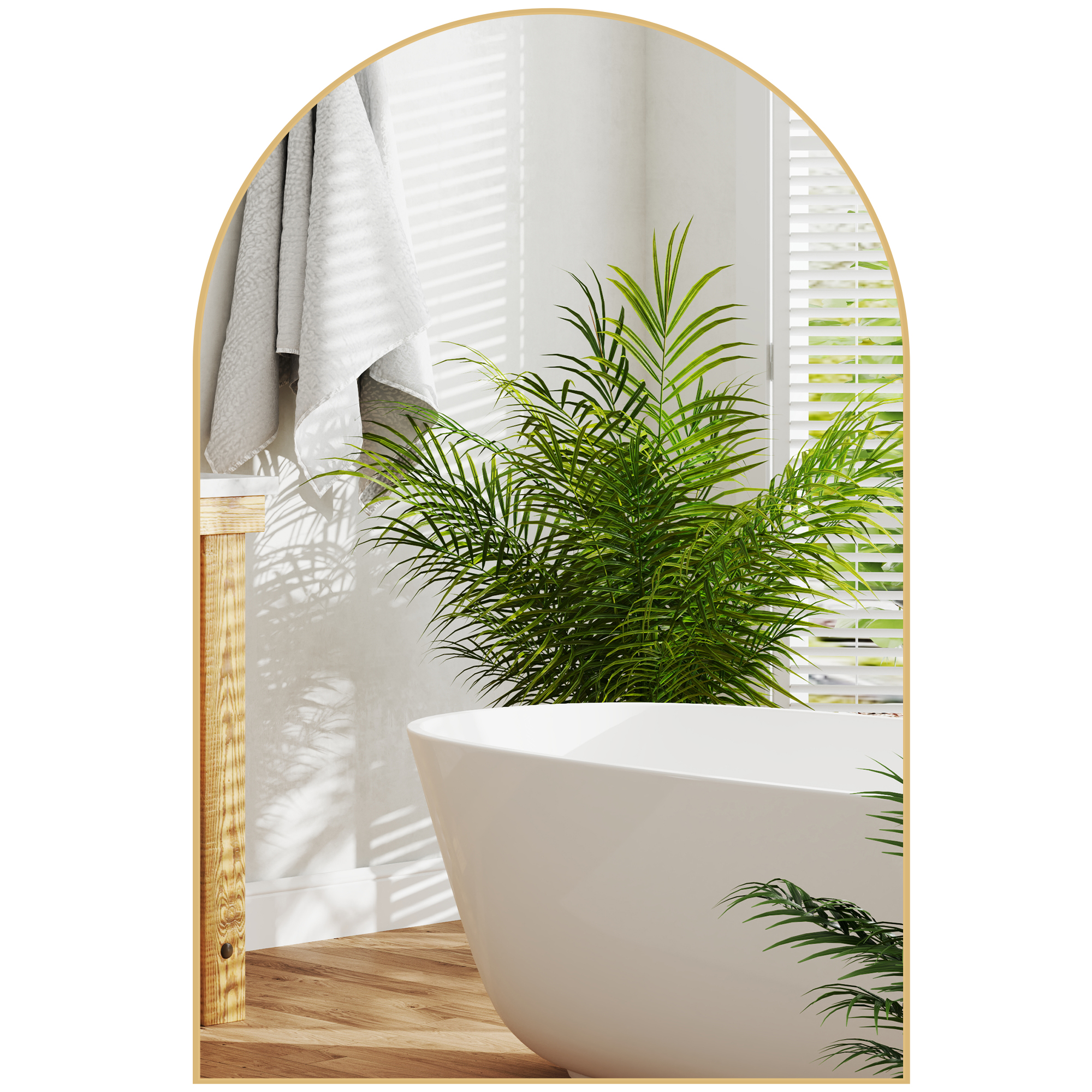 Homcom - Miroir Mural Arqué 60 X 90 Cm Haute Définition Cadre Alliage
