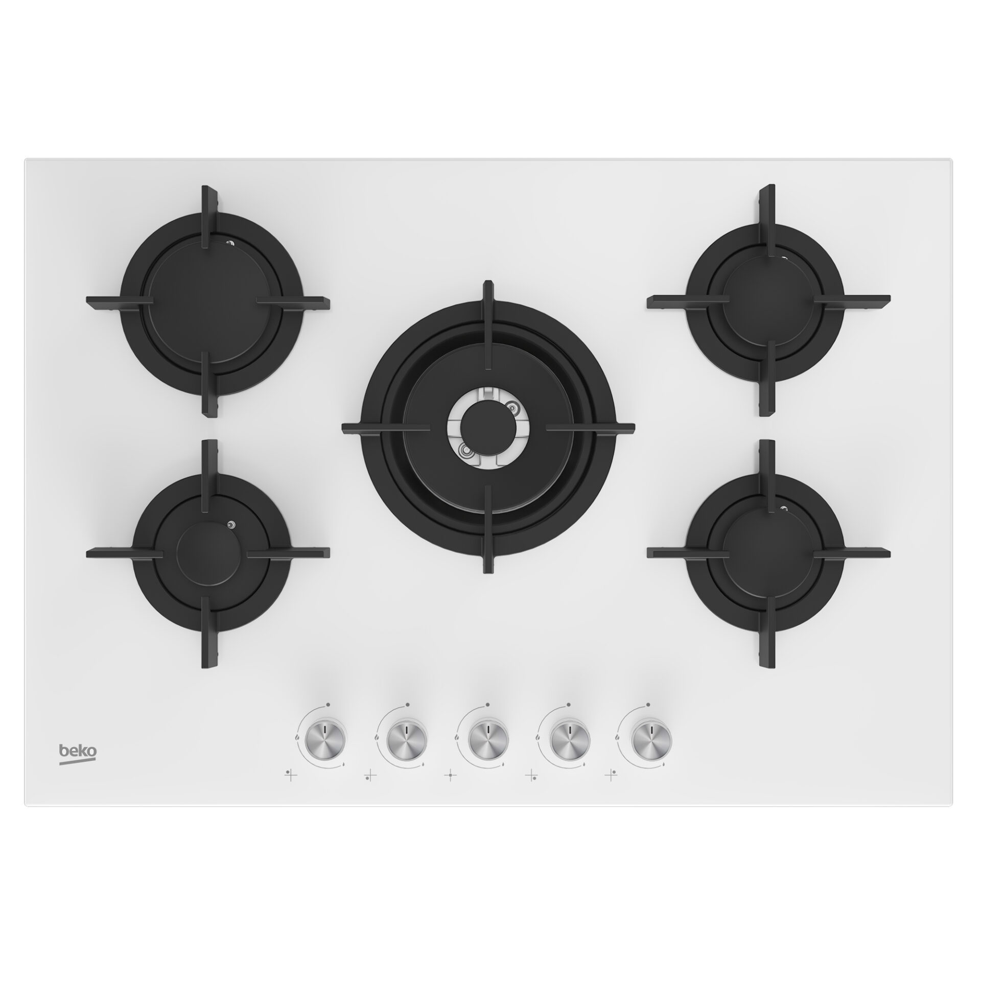 Beko - Hilw 75222 Sw: 75 Cm Gas Piano Cottura Da Incasso ( 4 Bruciatori A Gas + 1 Wok ). Colore Del Prodotto: Bianco, Posizionamento Dell'apparecchio: Da Incasso, Dimensione Della Largh... - Hilw75222sw