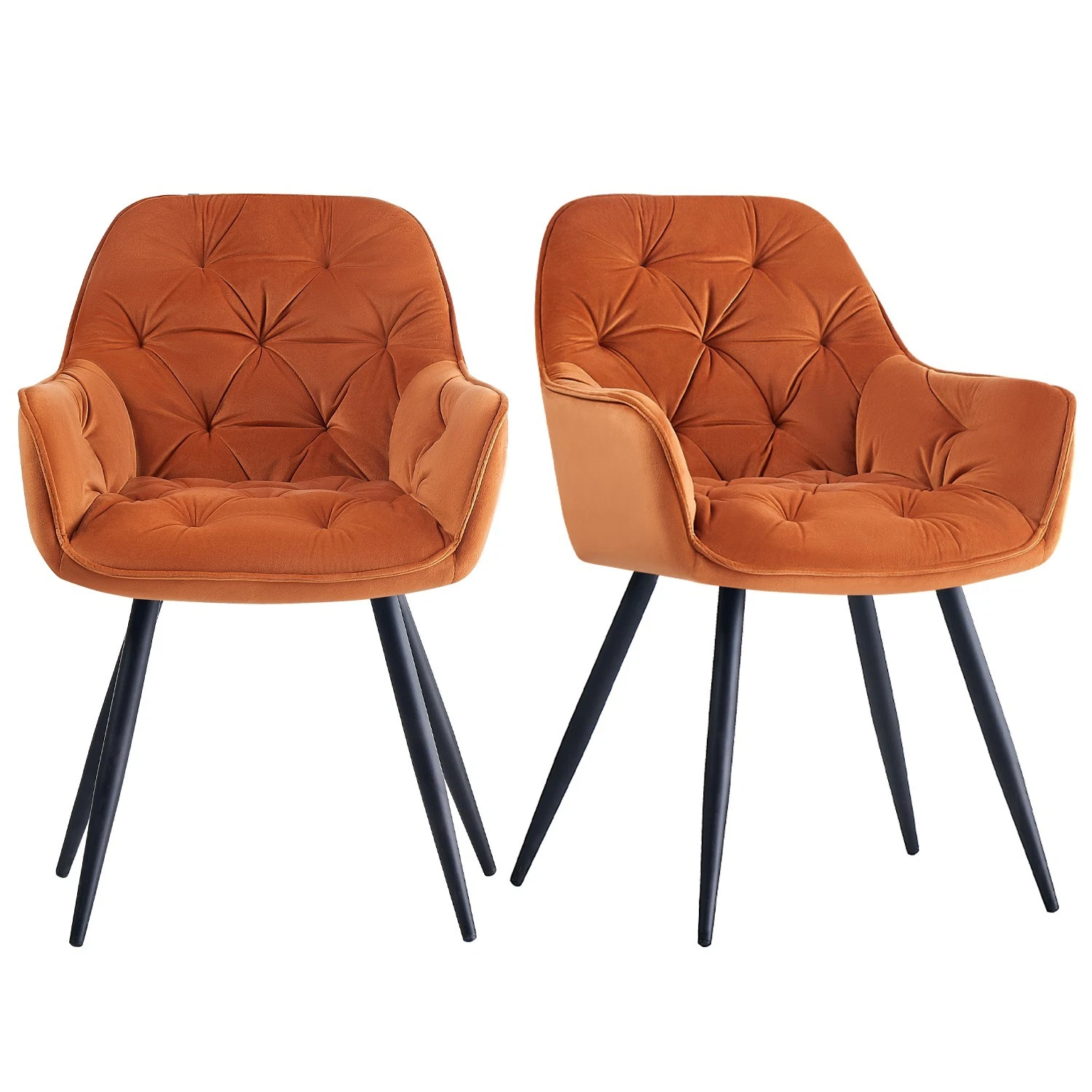 Exit Toys - Jymtom Lot De 2 Fauteuils En Velours De Salle À Manger Avec Accoudoirs Et Dossier Et Les Pieds En Métal Au Style Moderne Orange
