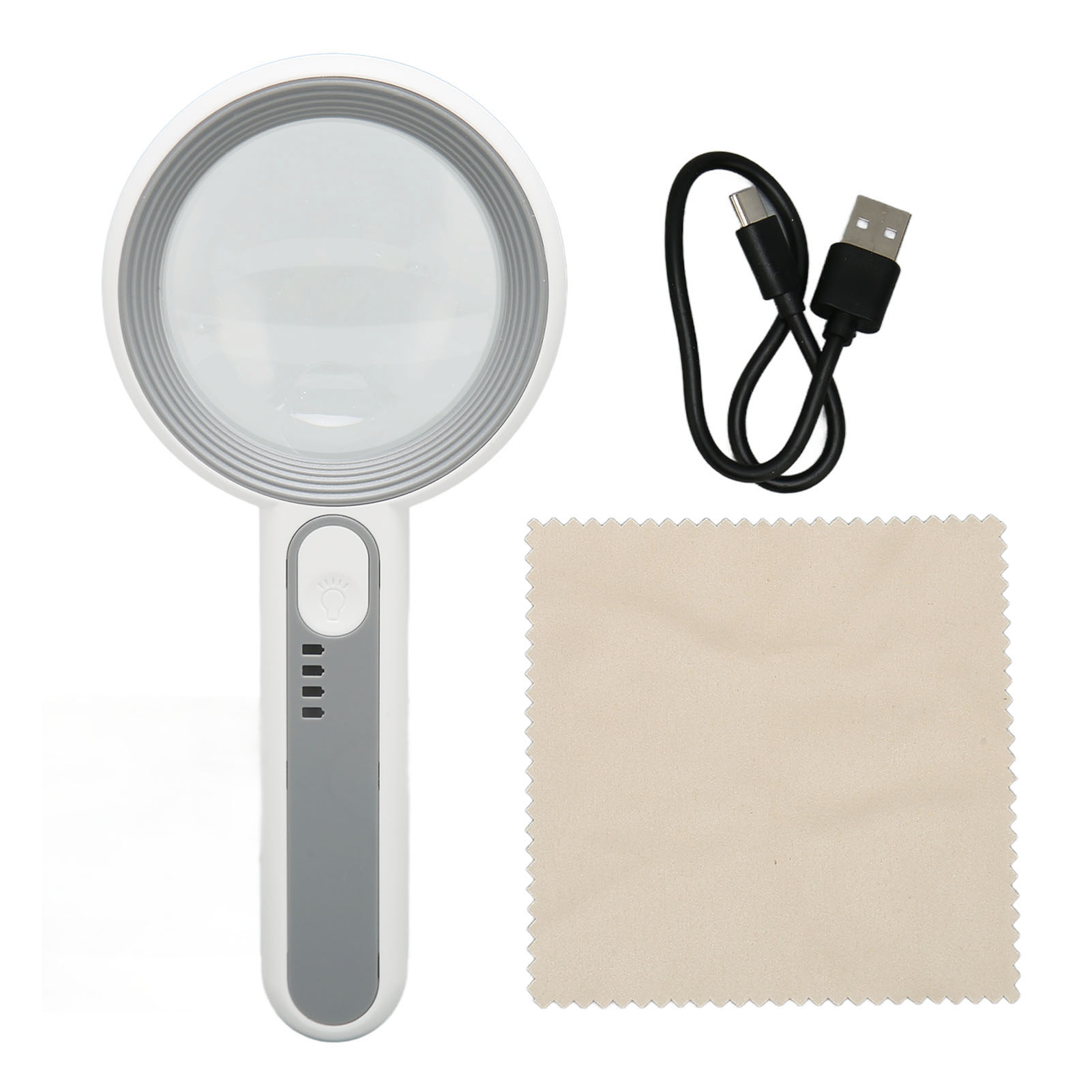 Loupe à main LEDE rechargeable, lentille optique 5H, contrôle tactile, 3 niveaux de luminosité