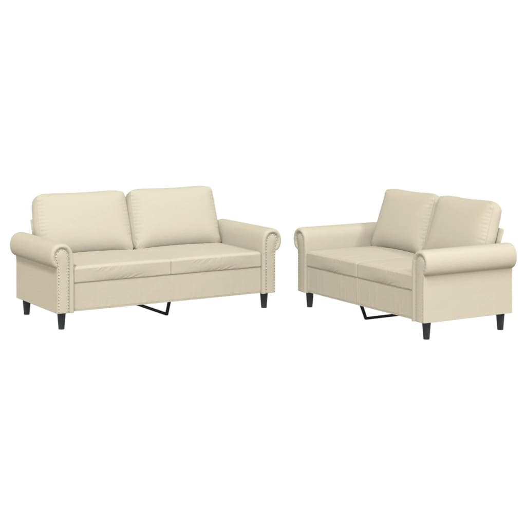 Beige 2-Tlg. Sofagarnitur Mit Kissen Creme Kunstleder Vidaxl - Bild 2
