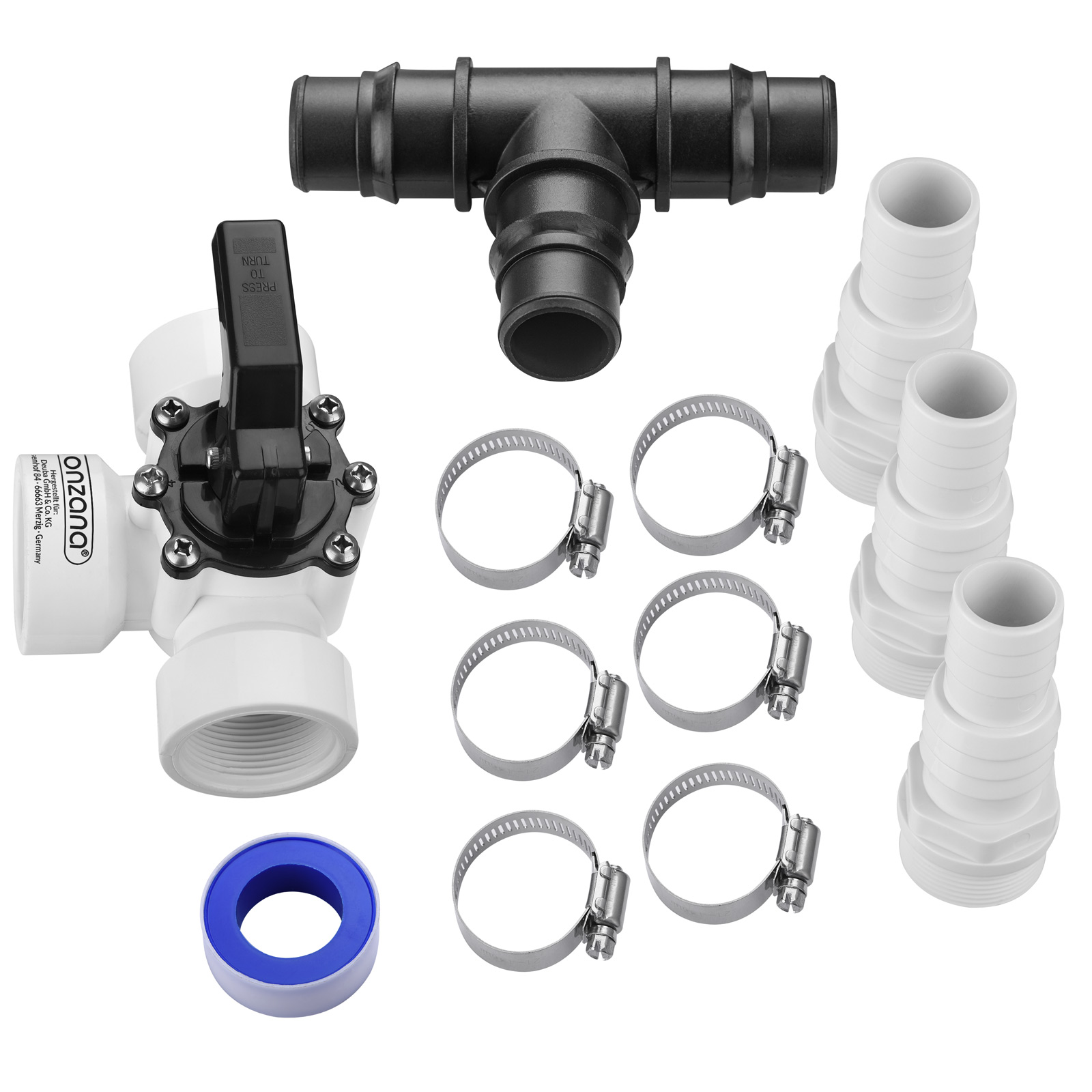 Monzana - Bypass Set Pool 12-teilig 3 Wege Ventil Anschluss Ø 32/38mm Inkl. Schlauchschellen Sandfilteranlagen Poolheizung Wärmepumpe Solarheizung