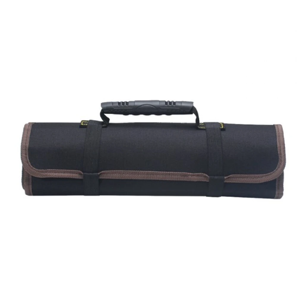 Sac à outils enroulable en tissu Oxford imperméable, noir, avec poignée de transport