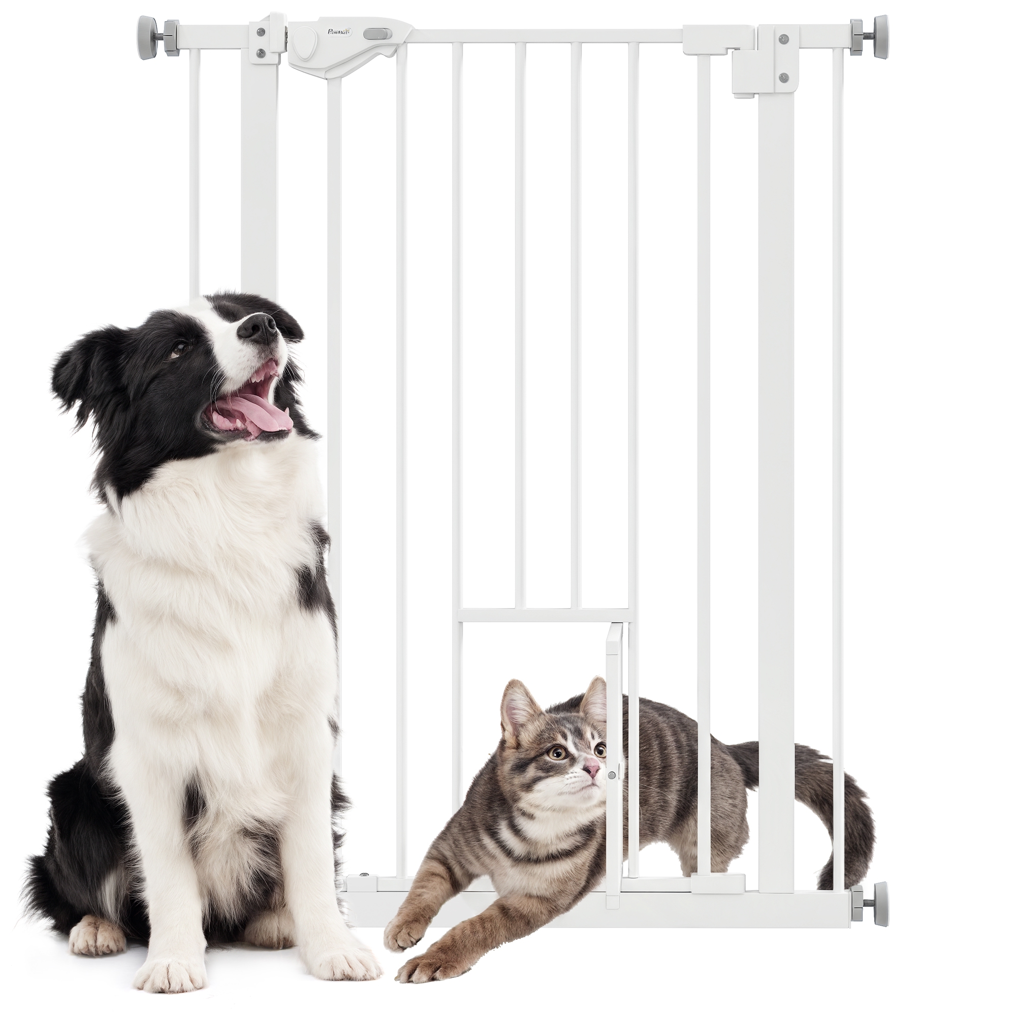 Pawhut Hunde Türschutzgitter, Treppenschutzgitter, 74-80 Cm Hunde Türgitter, Treppenschutz, Schutzgitter, Schließautomatik, Stahl, Weiß