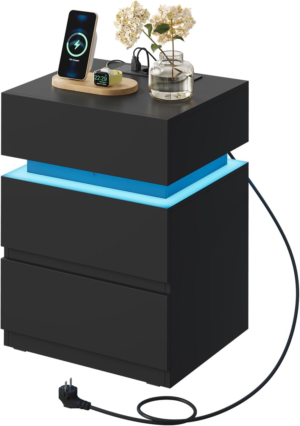 Woltu – Table De Chevet Noir Avec Station De Charge – 2 Prises