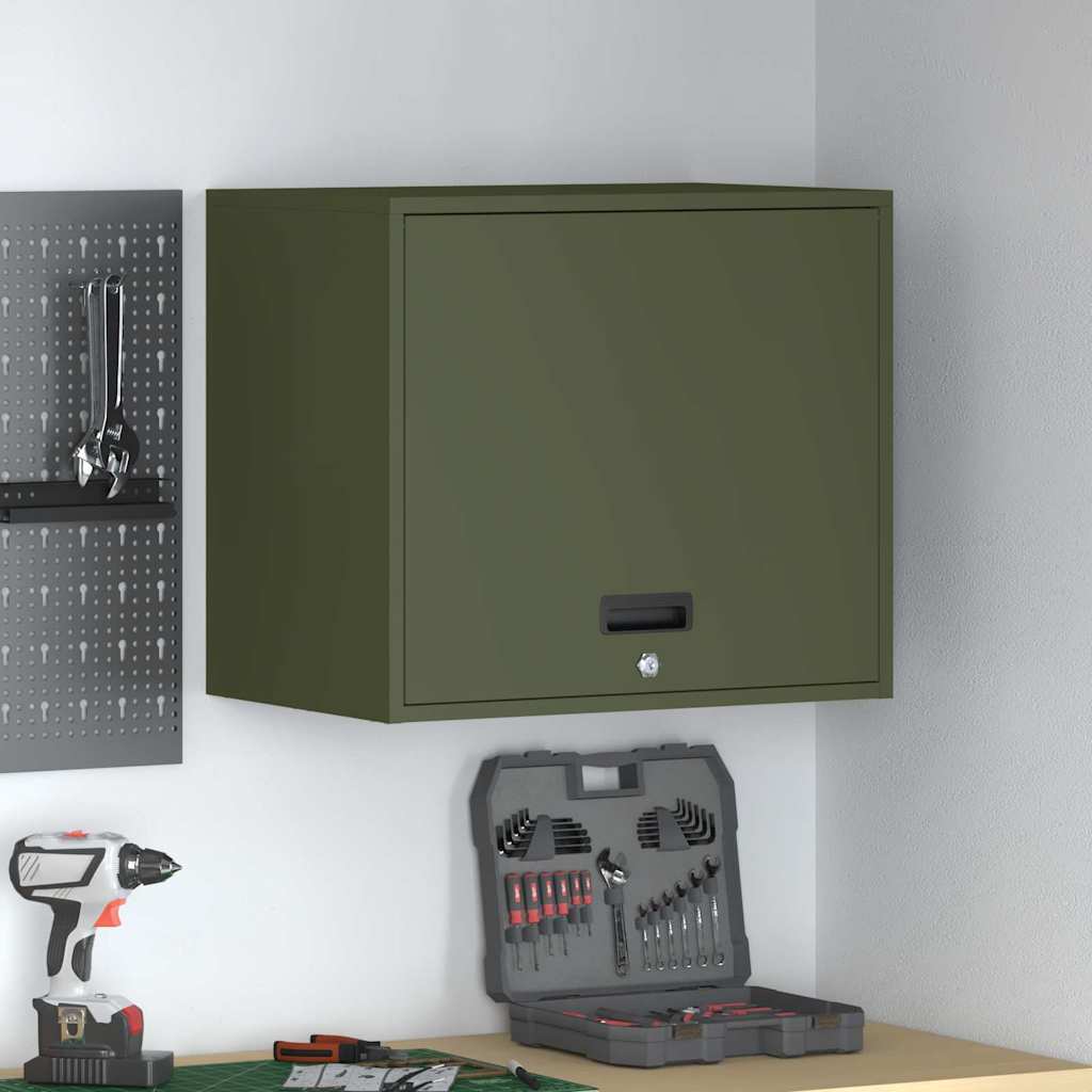 Armoire murale de garage en acier, 60 x 40 x 53 cm, portes affleurantes avec serrure, vert olive