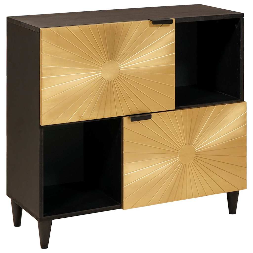 Vidaxl – Buffet En Bois De Manguier Massif Noir Et Doré 80 X 33.5 X 75