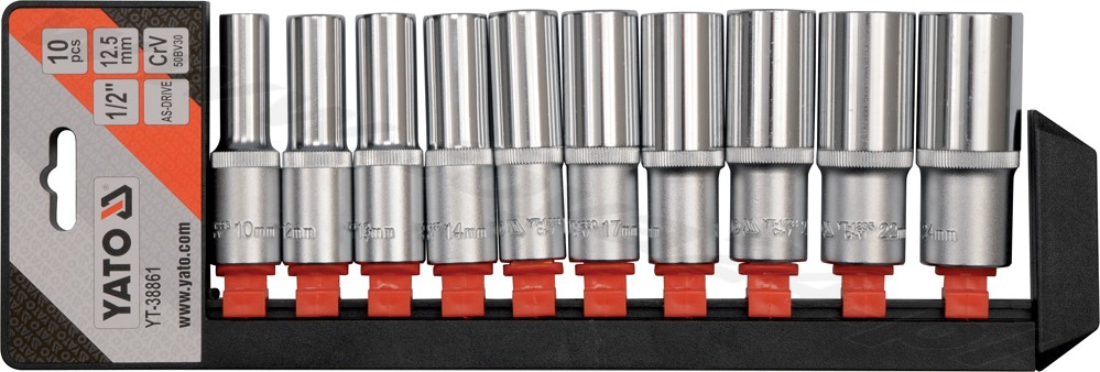 Yato Versilbert Satz Mit 1/2'' Langen Steckschlüsseln, 10-Teilig - Yt-38861