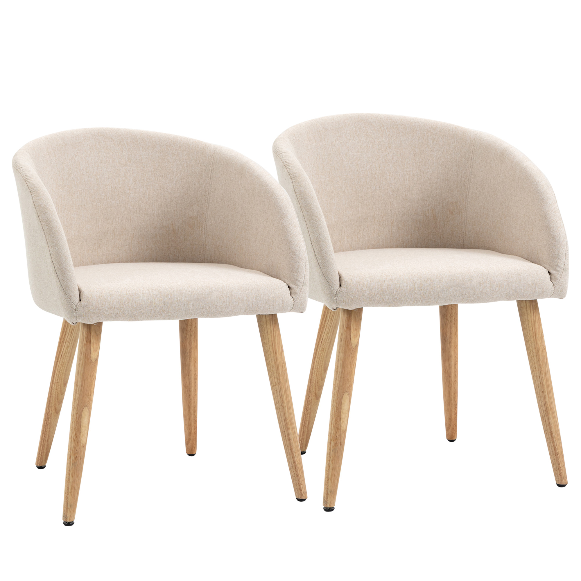 Homcom - Chaises De Visiteur Design Scandinave - Lot De 2 Chaises - Pieds Inclinés Effilés Bois Caoutchouc - Assise Dossier Accoudoirs Ergonomiques Aspect Lin Beige