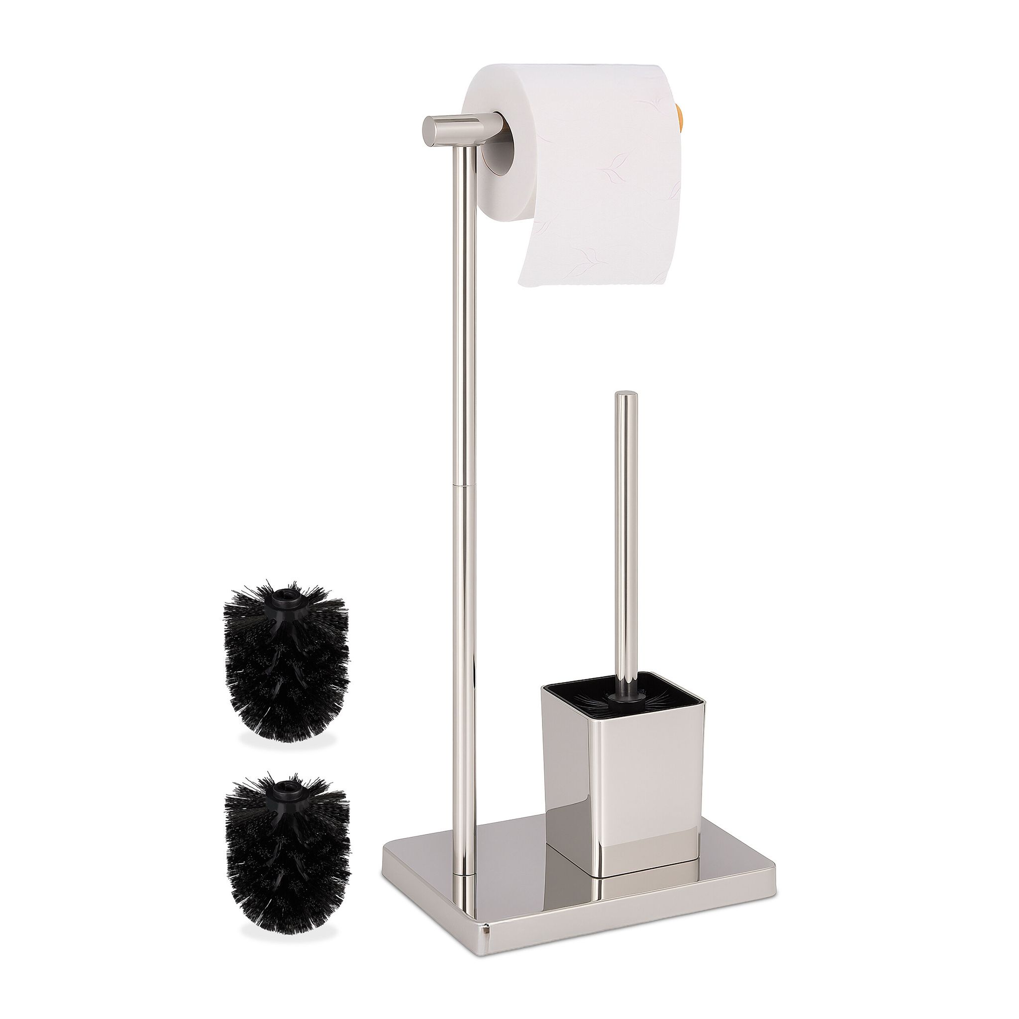 Relaxdays Wc Set, Hxwxd, 66.5 X 23 X 18 Cm, Free-standing Toilet Roll & Brush Holder, Stainless Steel, Choice Of Colours