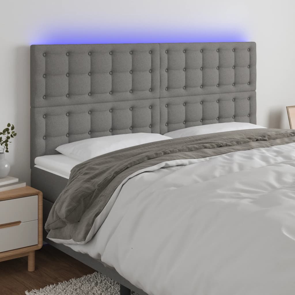 vidaXL Hoofdbord LED 160x5x118/128 cm stof donkergrijs3122865