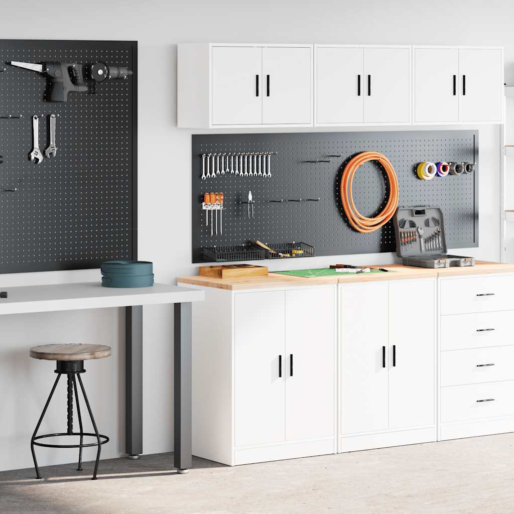 Armoire d'atelier 2 pièces en bois d'ingénierie et pin, blanc, avec plan de travail