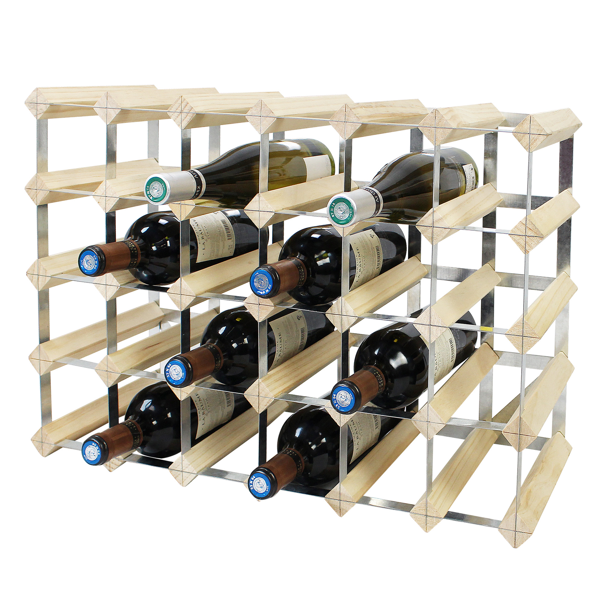 Todeco - Etagère À Vin , Range-bouteilles, 30 Bottles, 61,2 X 42 X 22,8 Cm, Bois Naturel, Dimensions: 61,2 X 42 X 22,8 Cm