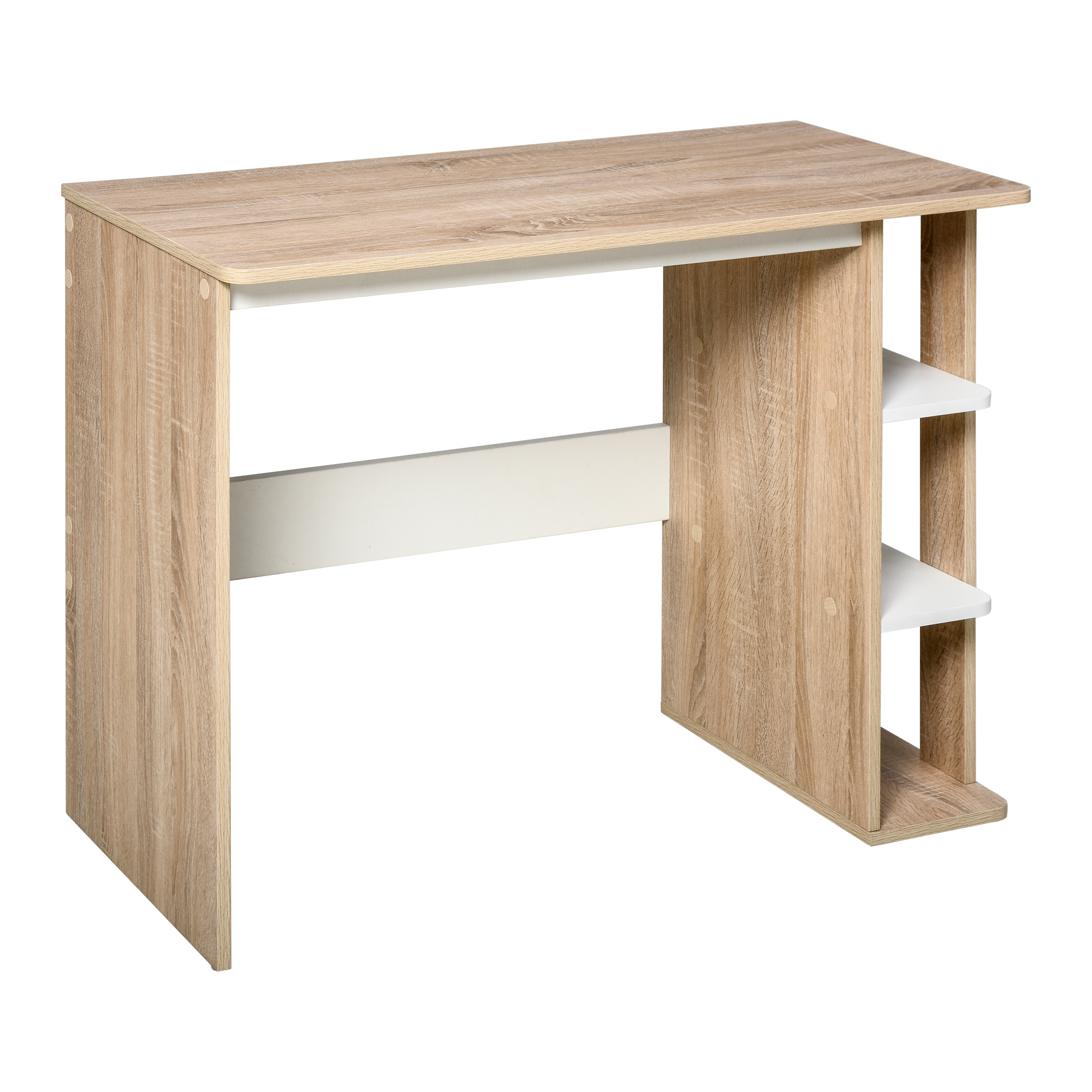 Bureau Ordinateur 100 X 44 X 74 Cm Avec 3 Étagères Latérales Chêne