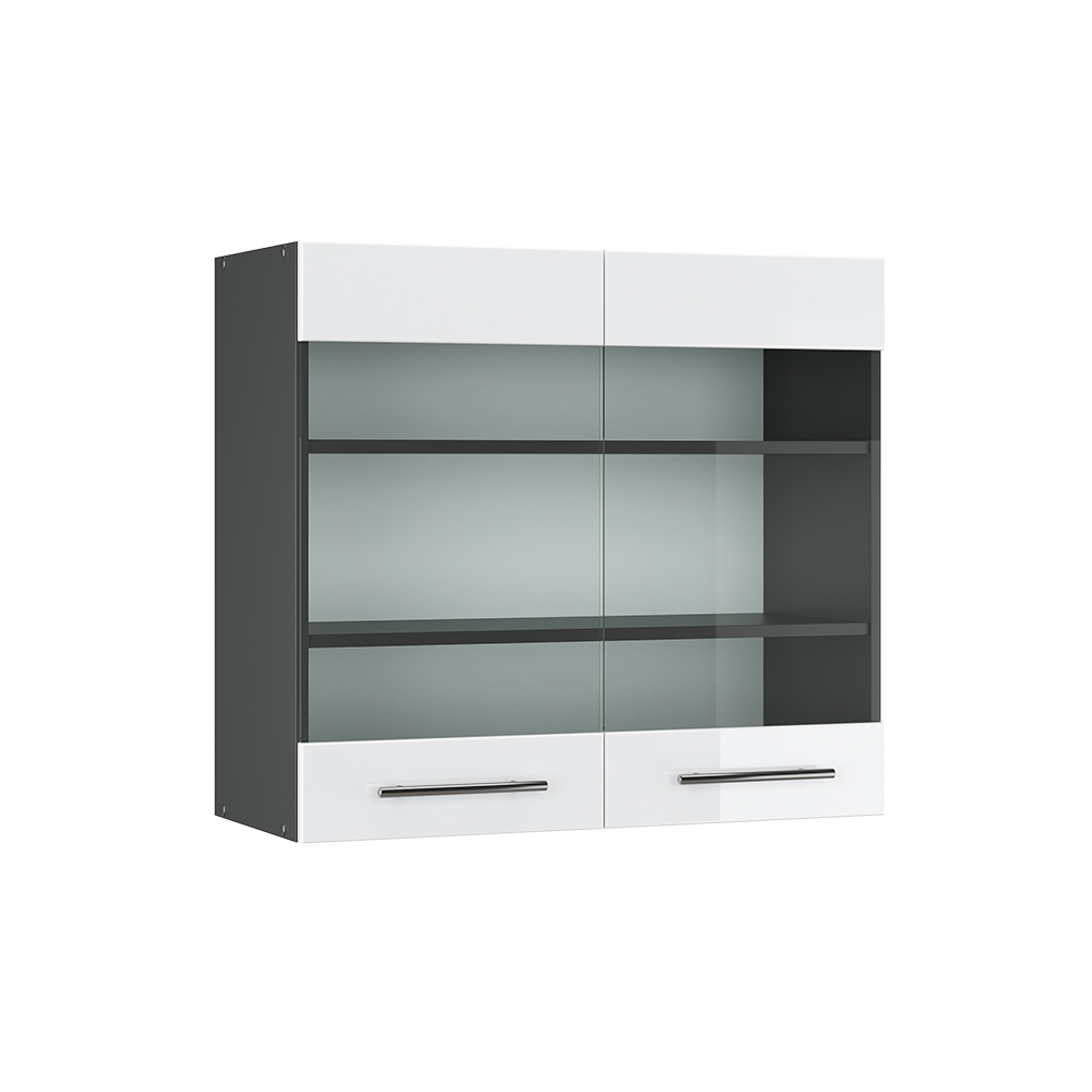 Meuble de cuisine haut vitré Fame-Line, Blanc Haute brillance, 80 cm Vicco