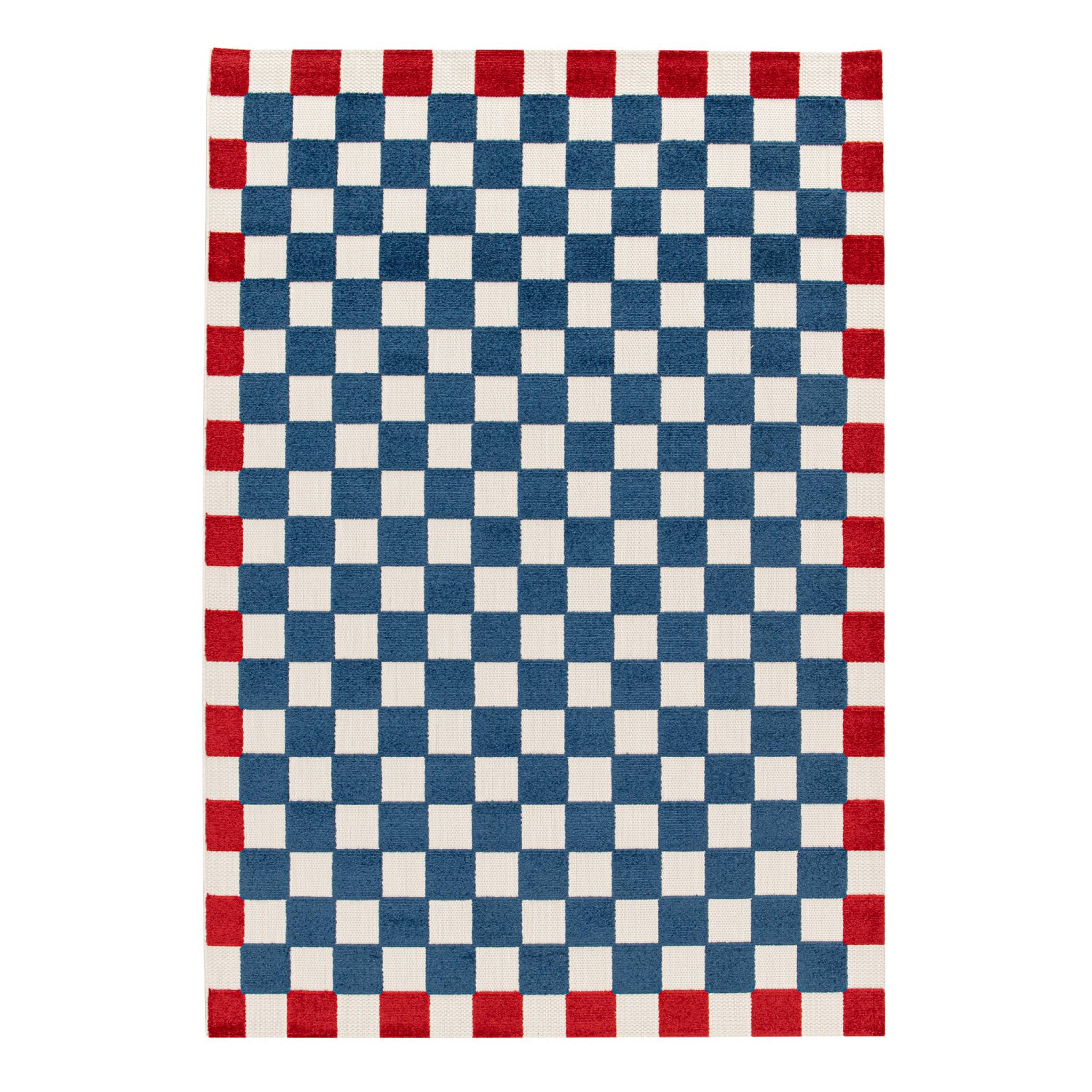 Sweeek - In- Und Outdoor-teppich, Blau Und Rot Kariert - 80 X 150 Cm