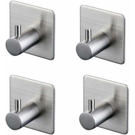 Crochet adhésif mural en acier inoxydable, sans perçage, lot de 4