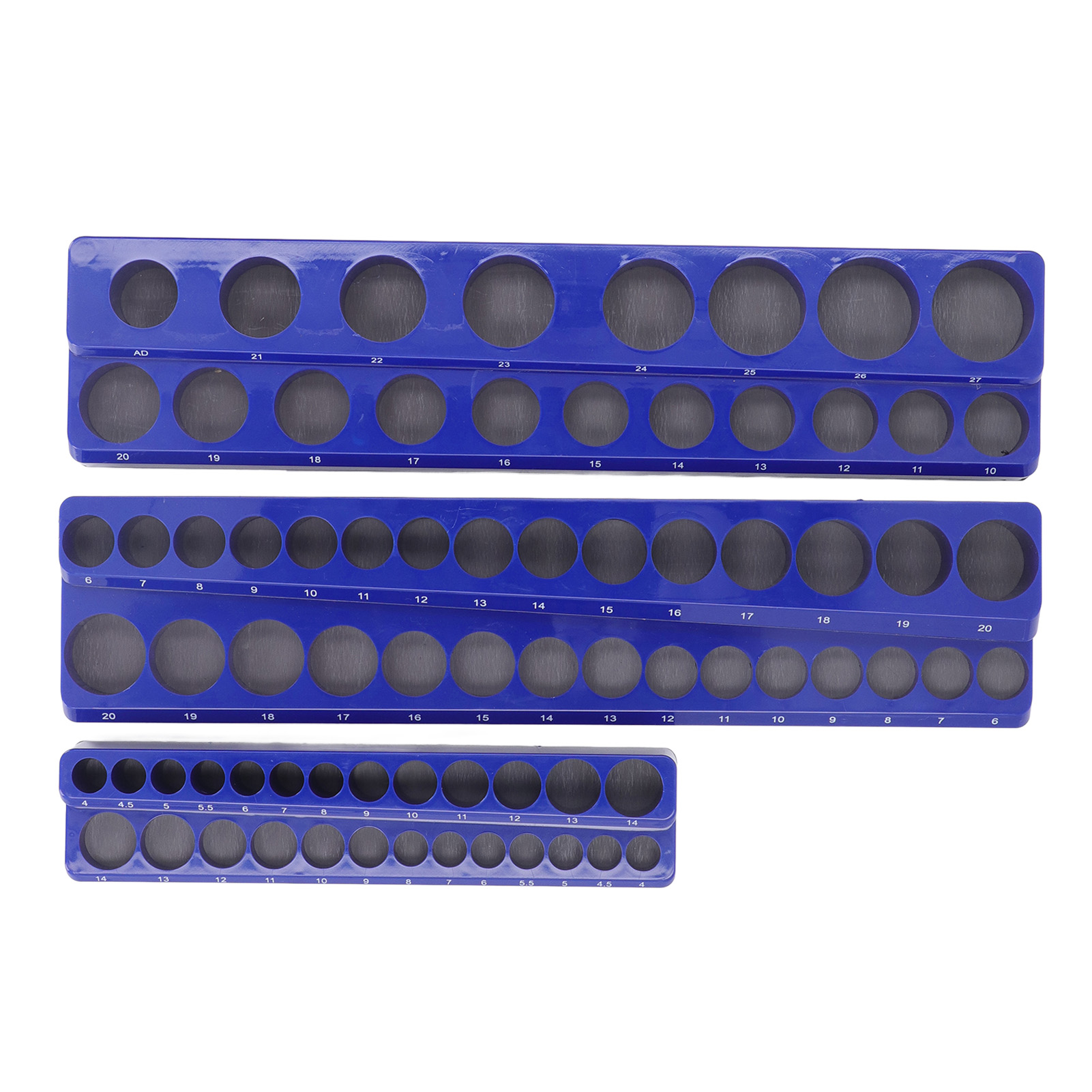 Organisateurs de douilles magnétiques 1/4, 3/8 et 1/2 pouces, base caoutchouc, 75 douilles, lot de 3