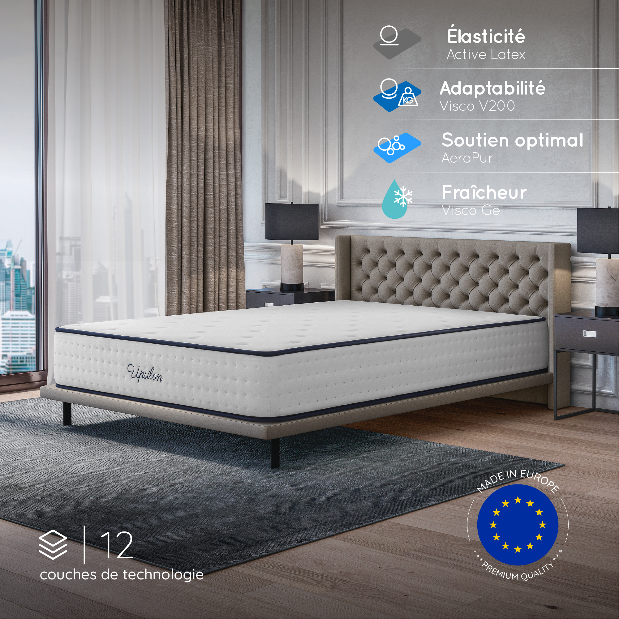 Naturalex - Matelas Upsilon 160x200 Cm - Très Épais 32 Cm - Blue Latex