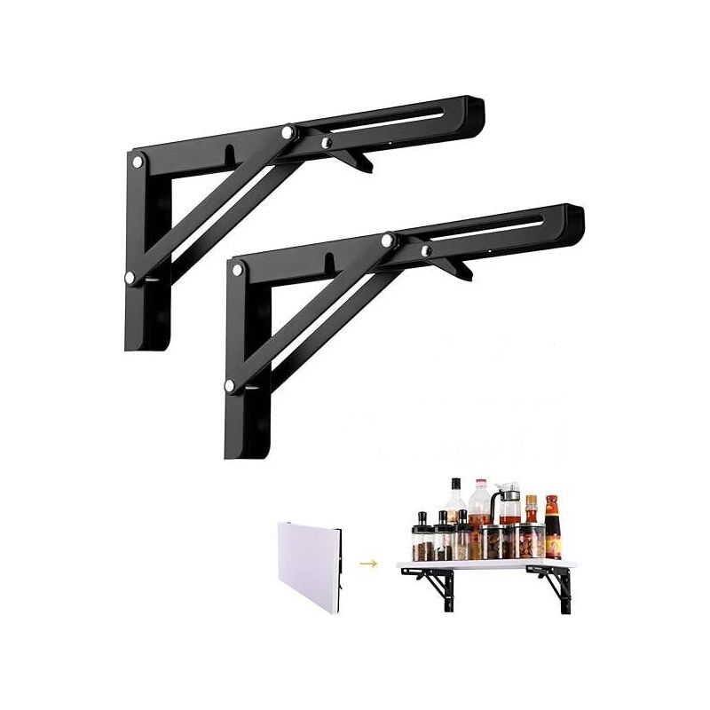 Équerre pliante 250 mm en acier inoxydable, support mural rétractable, charge 50 kg, lot de 2