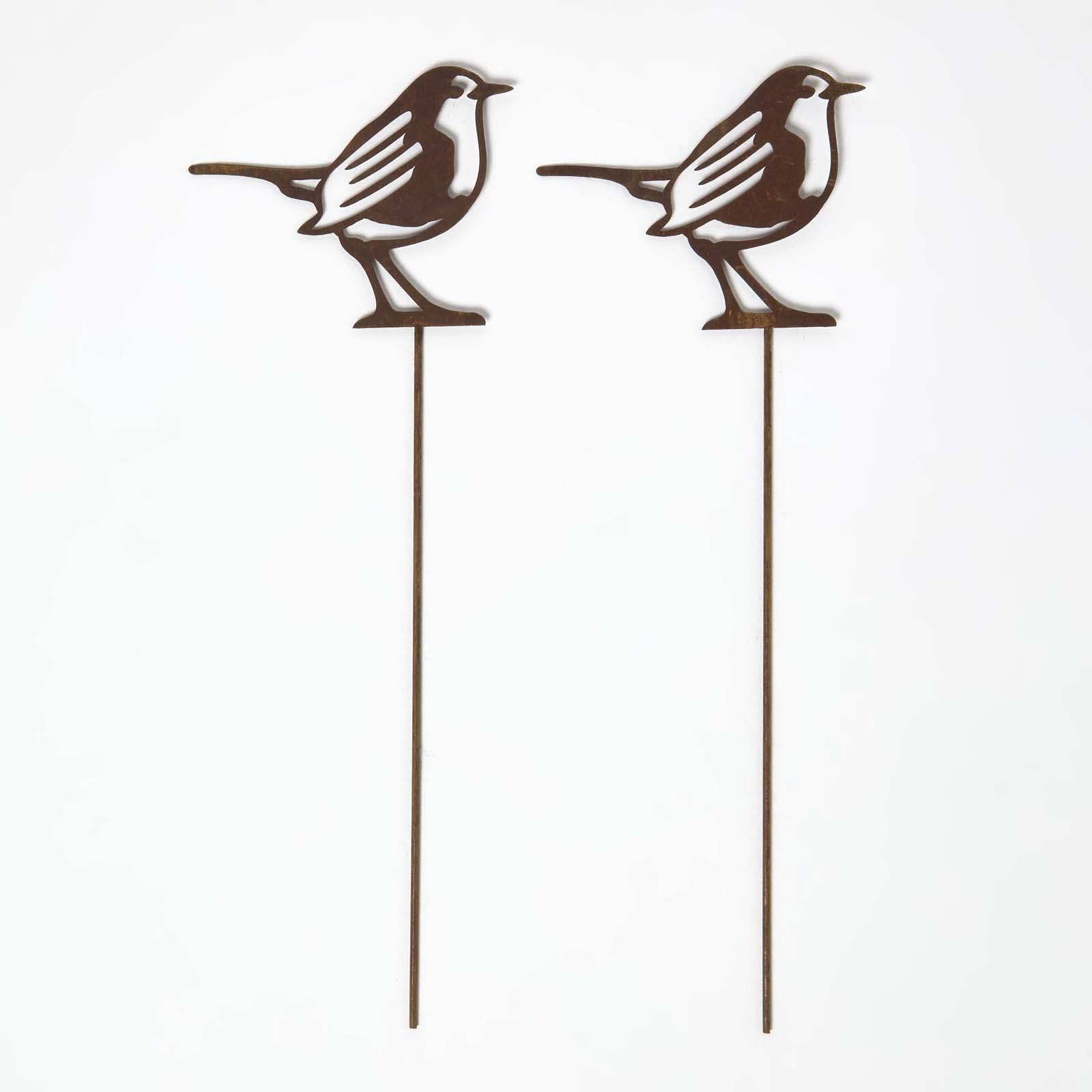 Homescapes Gartenstecker Rost – Rotkehlchen Gartendeko 2er-set, Wetterfeste Gartenfiguren Aus Metall Für Draußen, Rost Deko Für Garten, Terrasse