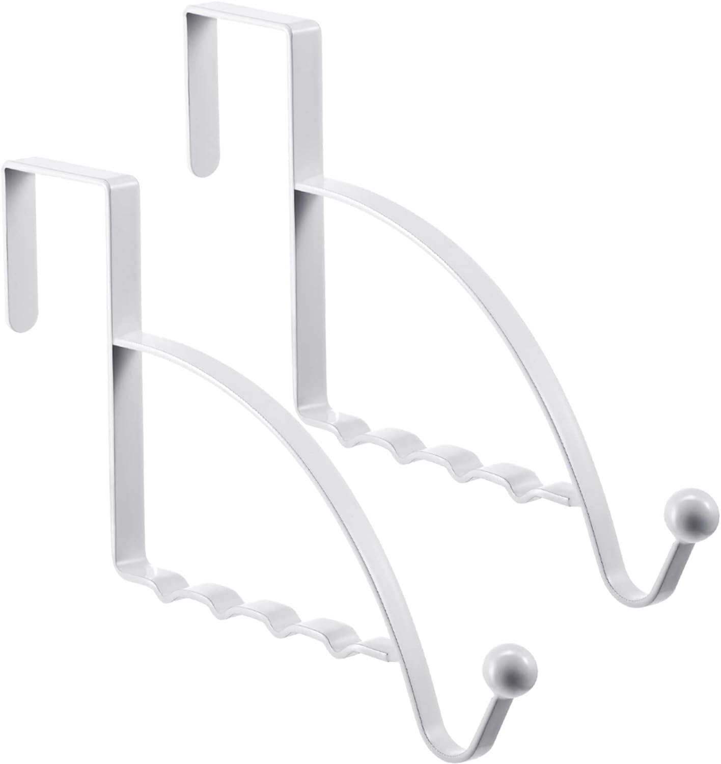 Crochet de porte mural simple en acier poli, 4 rainures pour cintres, blanc, lot de 2