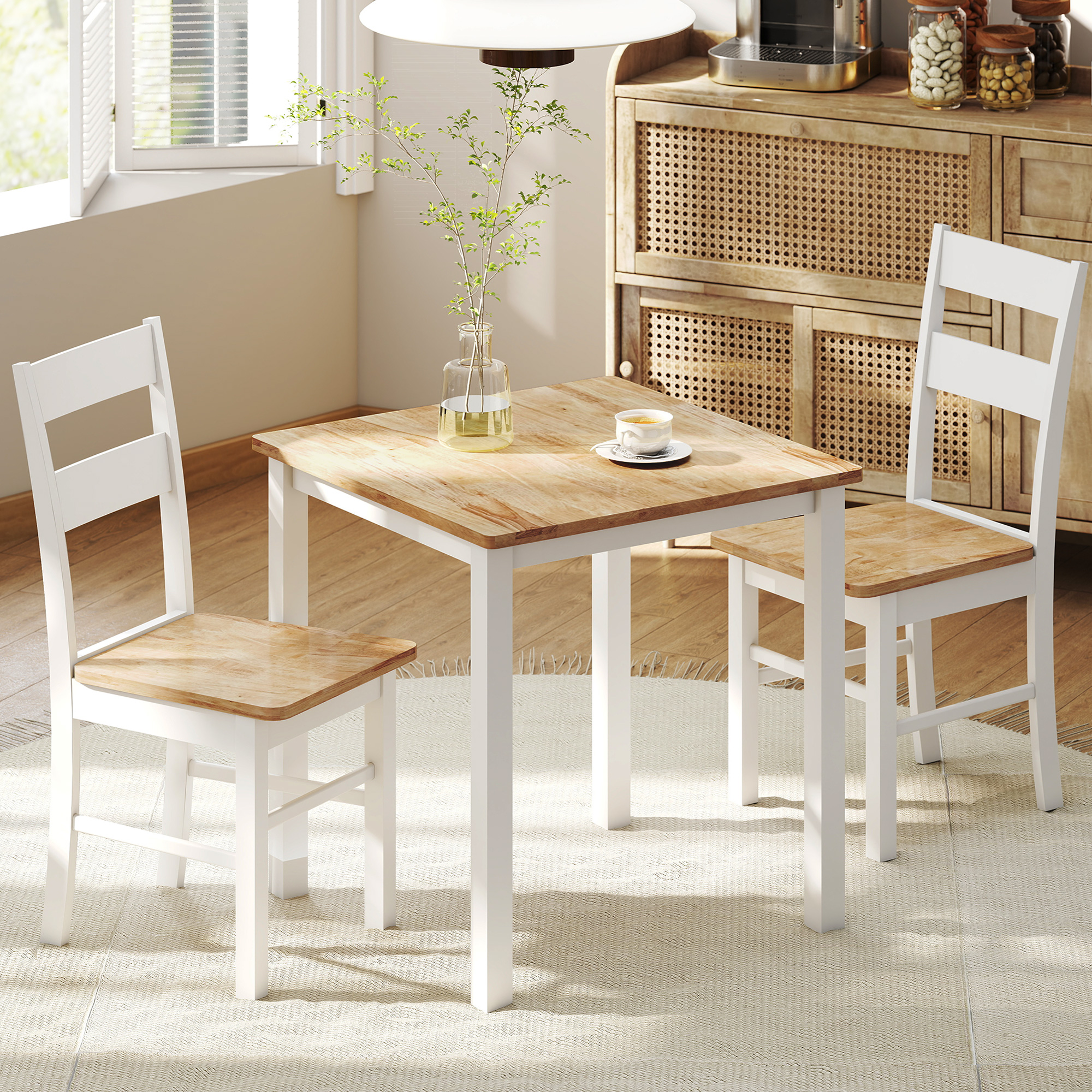 Ensemble De 2 Chaises De Cuisine, En Bois D'Hévéa, Dossier À Barreaux Incurvés, Blanches