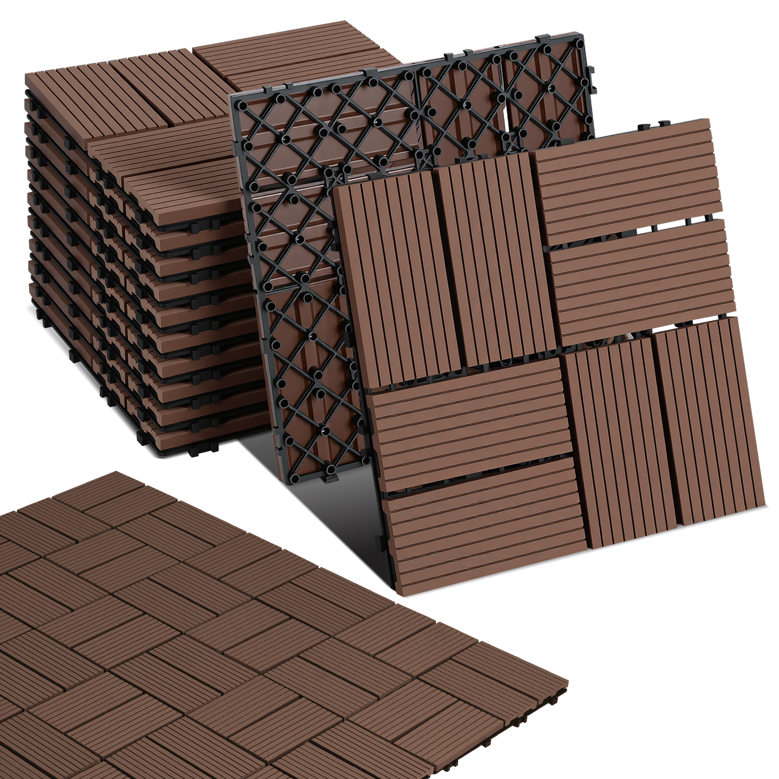 Tolletour Piastrelle Da Esterno Wpc 30x30 Cm 99 Pezzi 9 M², Marrone Rossastro, A Incastro