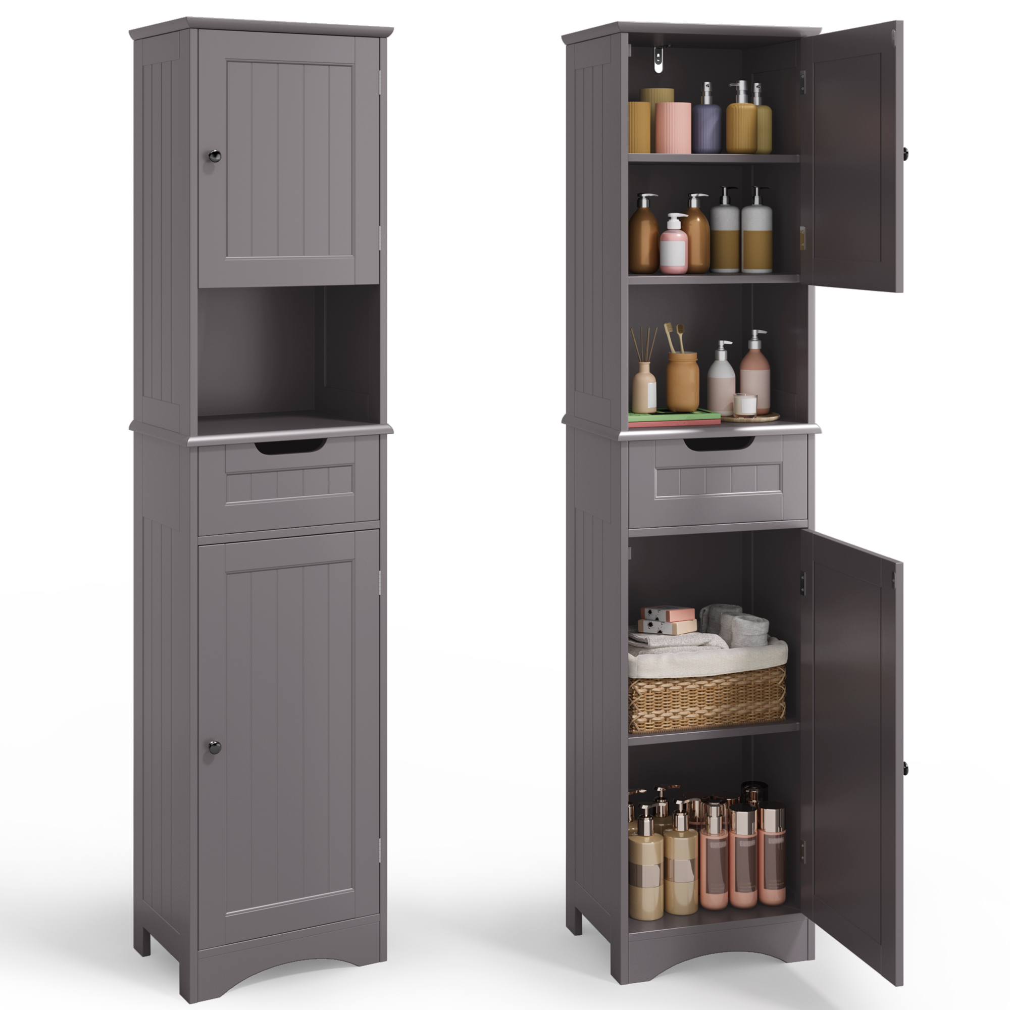Colonne Salle De Bain Bealife Meuble Rangement Gris Sur Pied Armoire