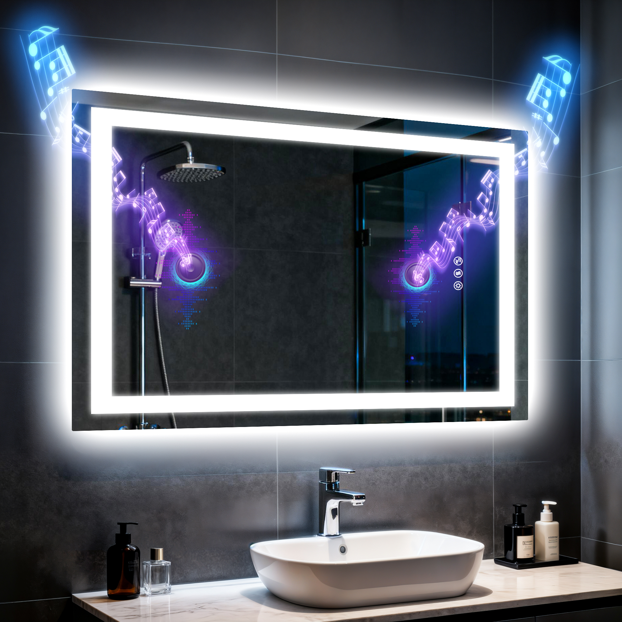Luvodi – Miroir Led Salle De Bain Bluetooth Rectangulaire 80×60 Cm