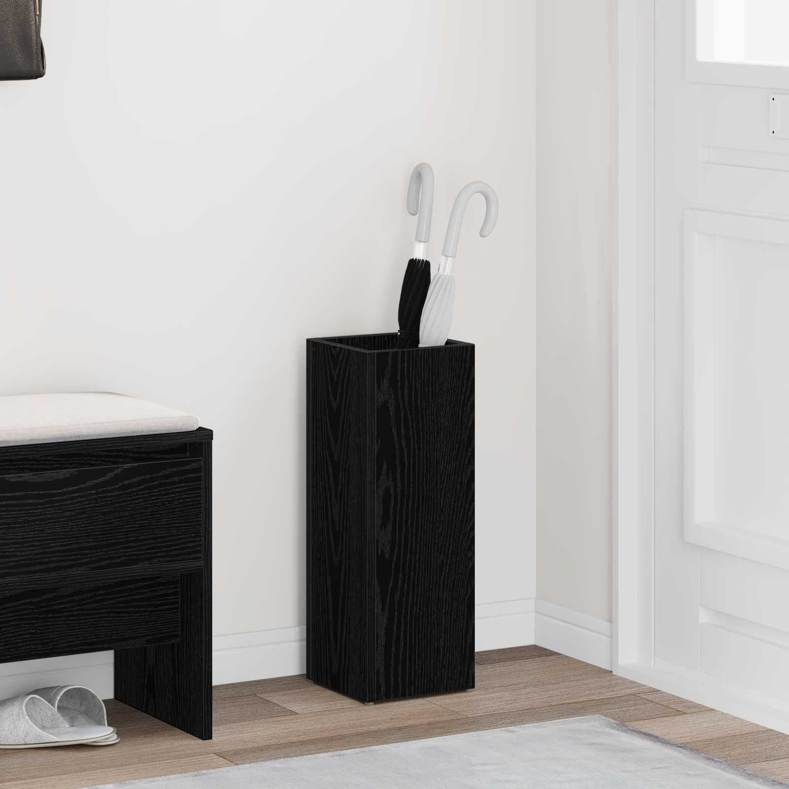 Umbrella Stand Black Oak 20 X 20 X 55.5 Cm Engineered Wood Vidaxl