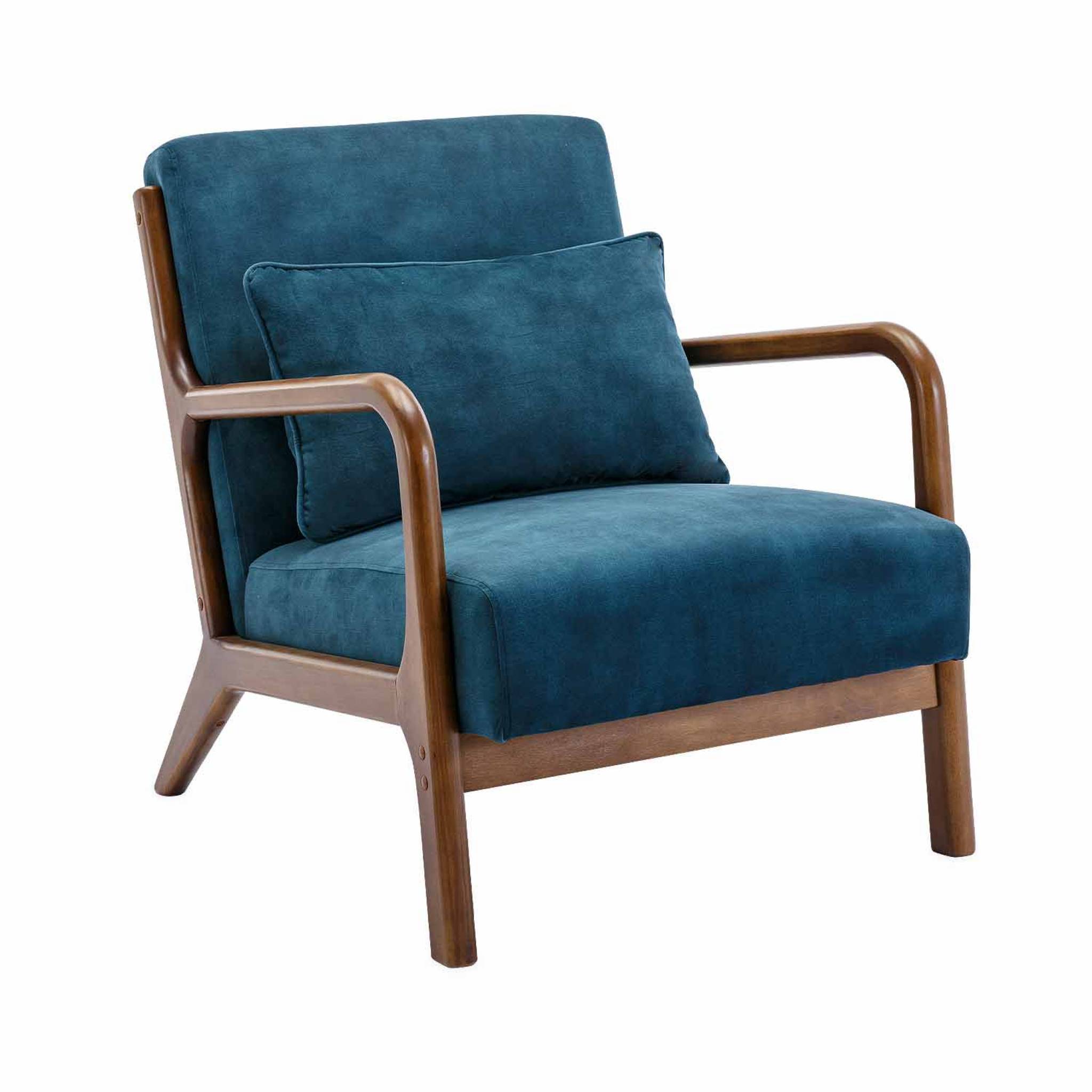 Sweeek - Fauteuil En Velours Bleu Pétrole. Pieds Bois D'Hévéa Teinté