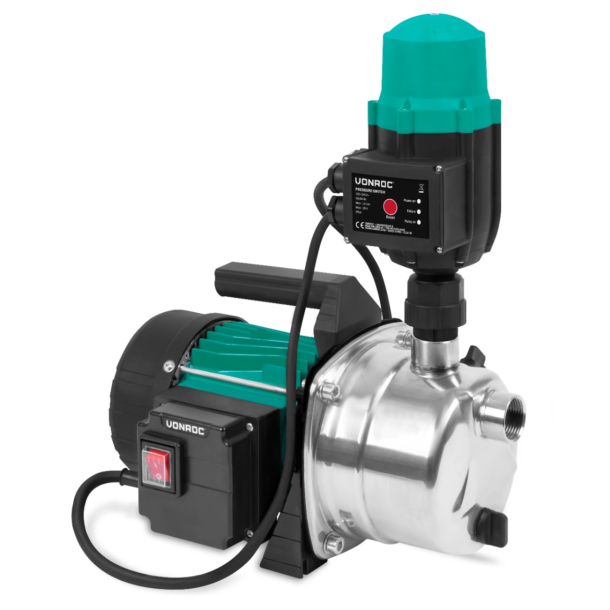 Vonroc Pompa Idrofora - Pompa Automatica - 1000w - 3500l. Con Pressostato